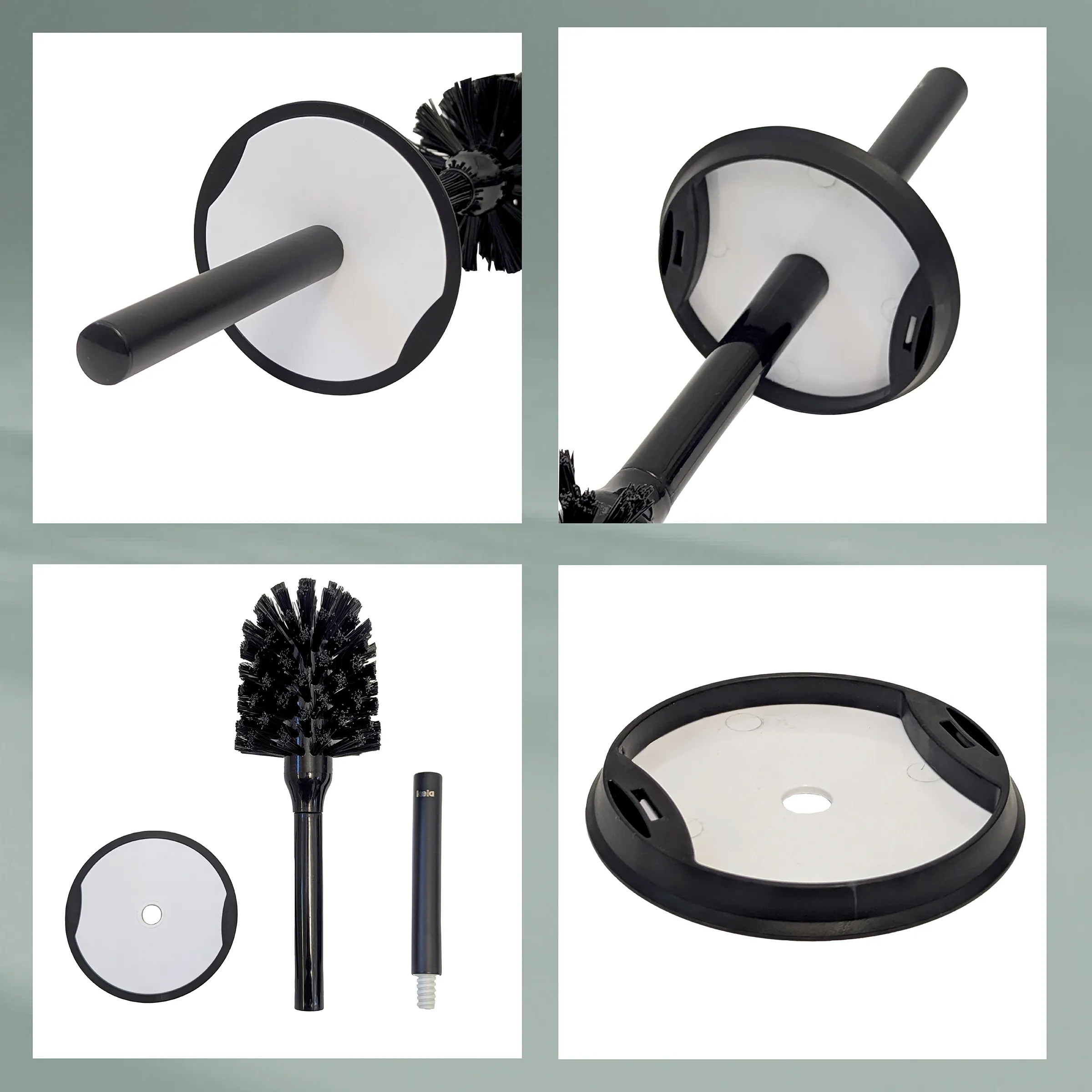 WC-Bürste Set mit Wandhalter - Moderne Toilettenbürste Schwarz Schwarze WC-Bürste mit rundem Wandhalter und Ersatzbürste, moderne Toilettenbürste in verschiedenen Ansichten