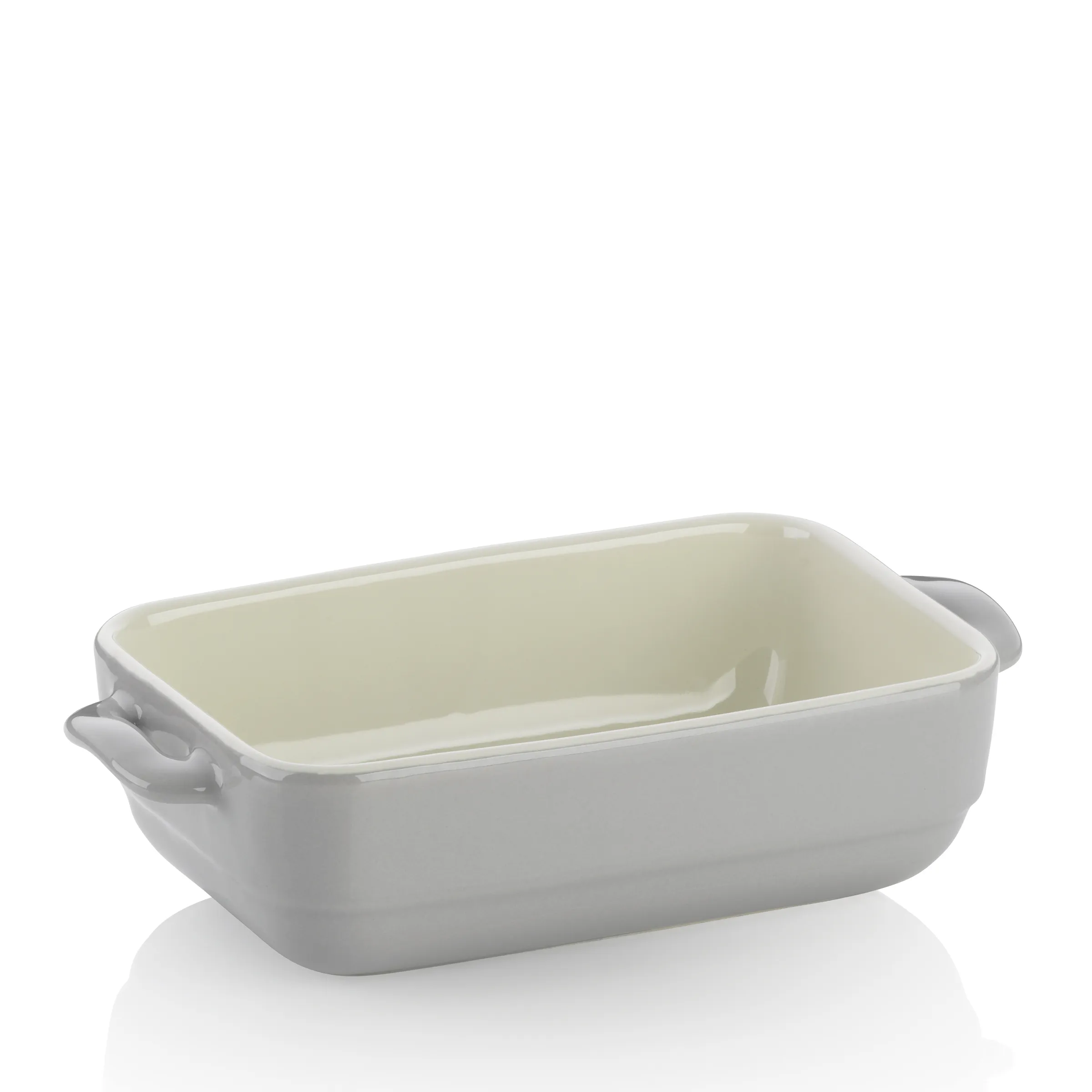 Keramik Backform Auflaufform weiß Weiße rechteckige Backform aus Keramik mit Griffen und cremefarbenem Innenglasur, ideal zum Backen und Servieren