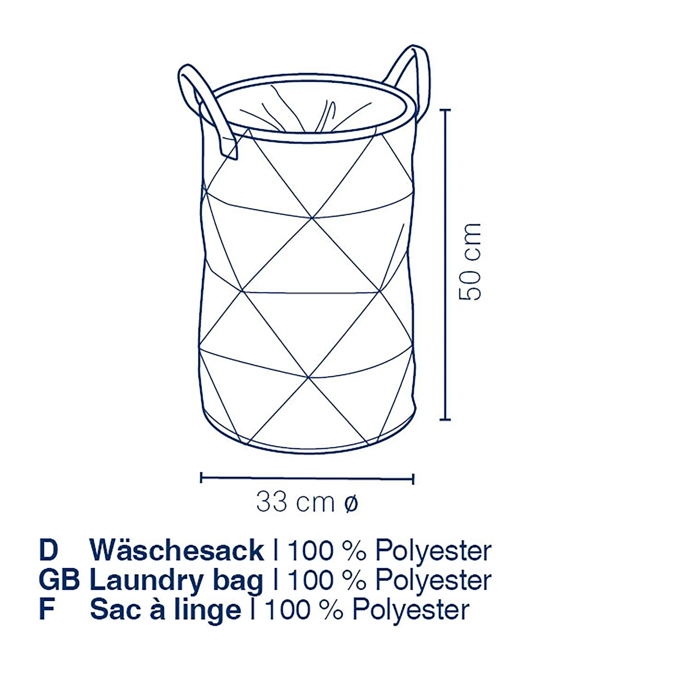 Wäschesack 50cm Polyester mit Griffen - Wäschekorb faltbar Wäschesack aus Polyester, 50 cm hoch, 33 cm Durchmesser, mit Griffen und Rautenmuster