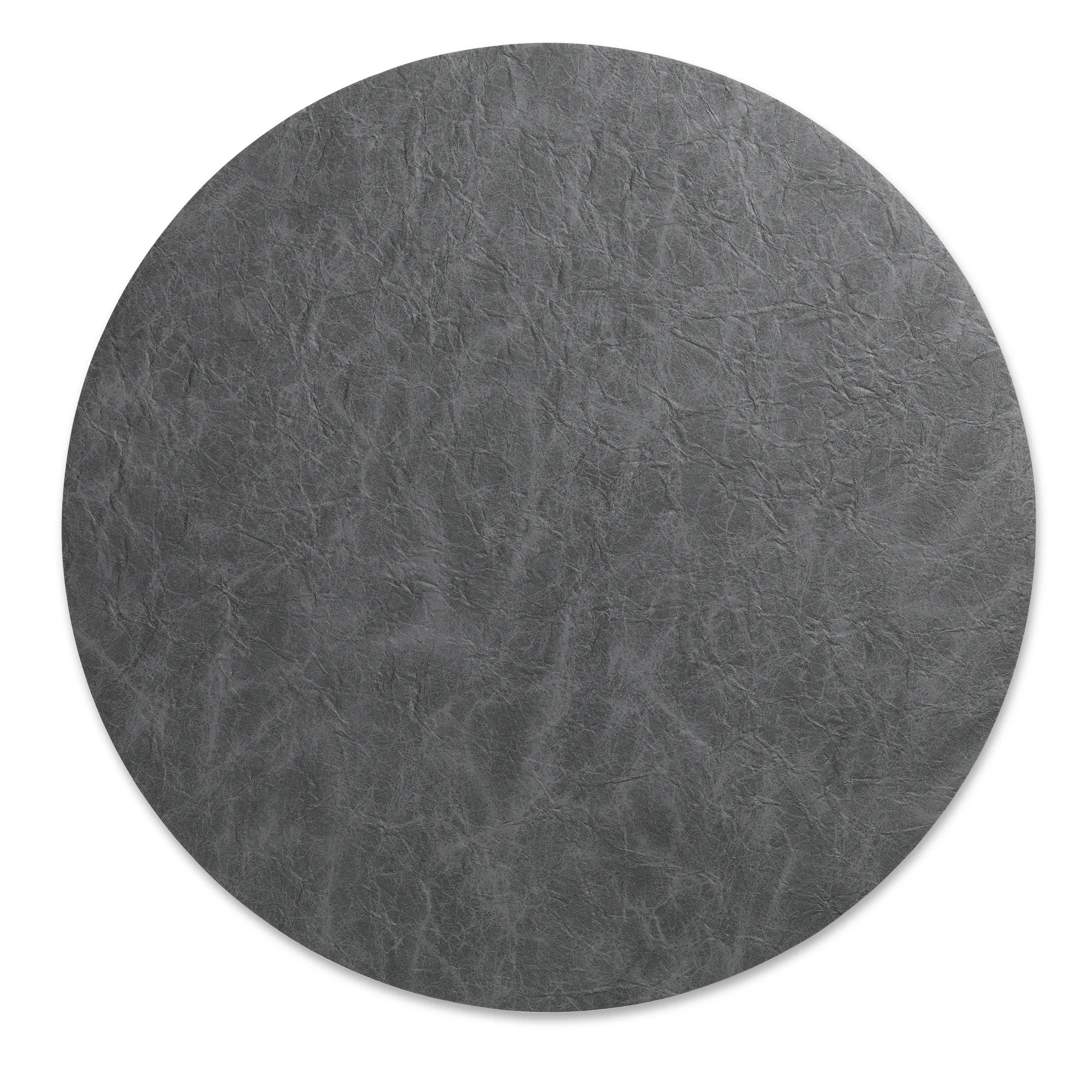 Coussin Rond Cuir Gris - Surface Structurée Cuir Texture de cuir gris circulaire avec surface finement détaillée et plis naturels