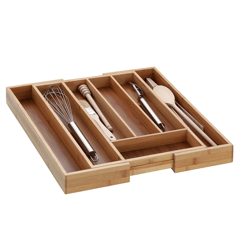Besteckkasten Bambus Organizer Küche Bambus-Besteckkasten mit mehreren Fächern für Küchenutensilien wie Schneebesen, Holzlöffel und andere Kochgeräte