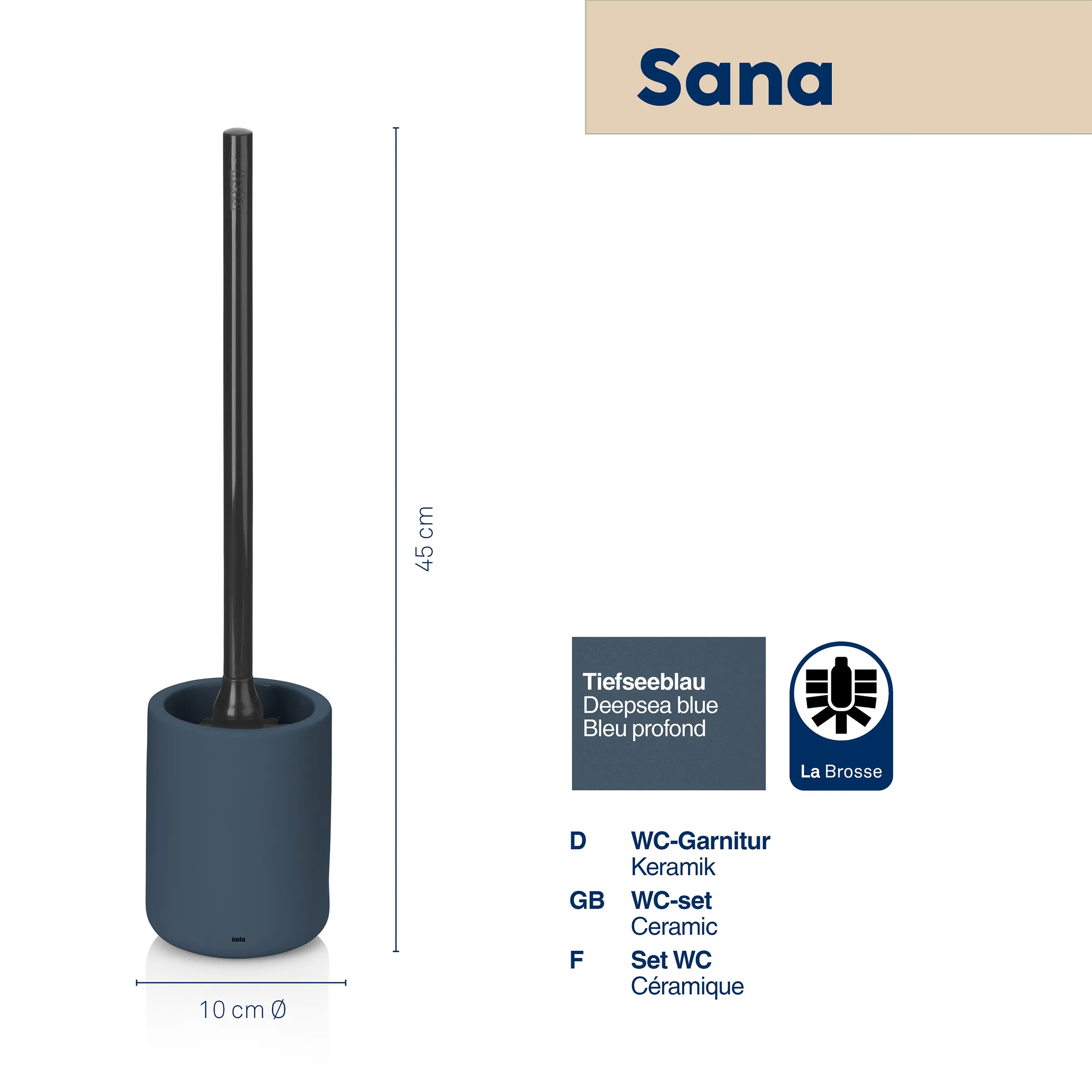 Sana WC-Bürste Keramik Tiefseeblau - La Brosse Sana WC-Bürste in Tiefseeblau mit Keramik-Garnitur, 45 cm Höhe, 10 cm Durchmesser, von La Brosse