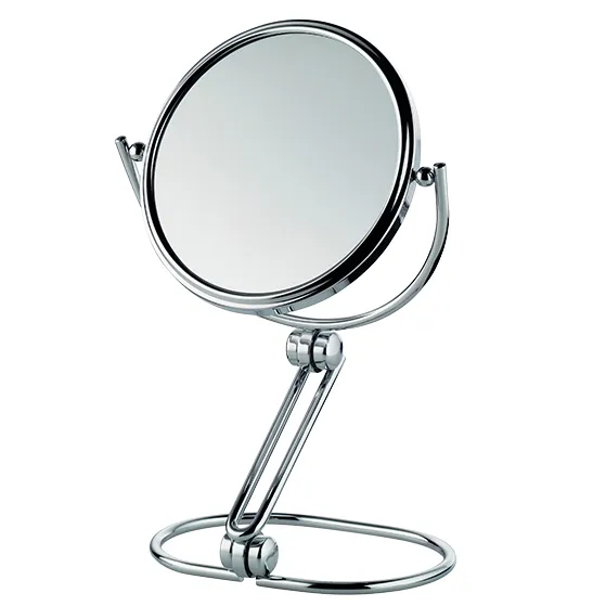 Standspiegel Kosmetikspiegel mit Vergrößerung Doppelseitiger Standspiegel aus Chrom mit verstellbarem Arm und rundem Spiegelglas für Schminke und Körperpflege