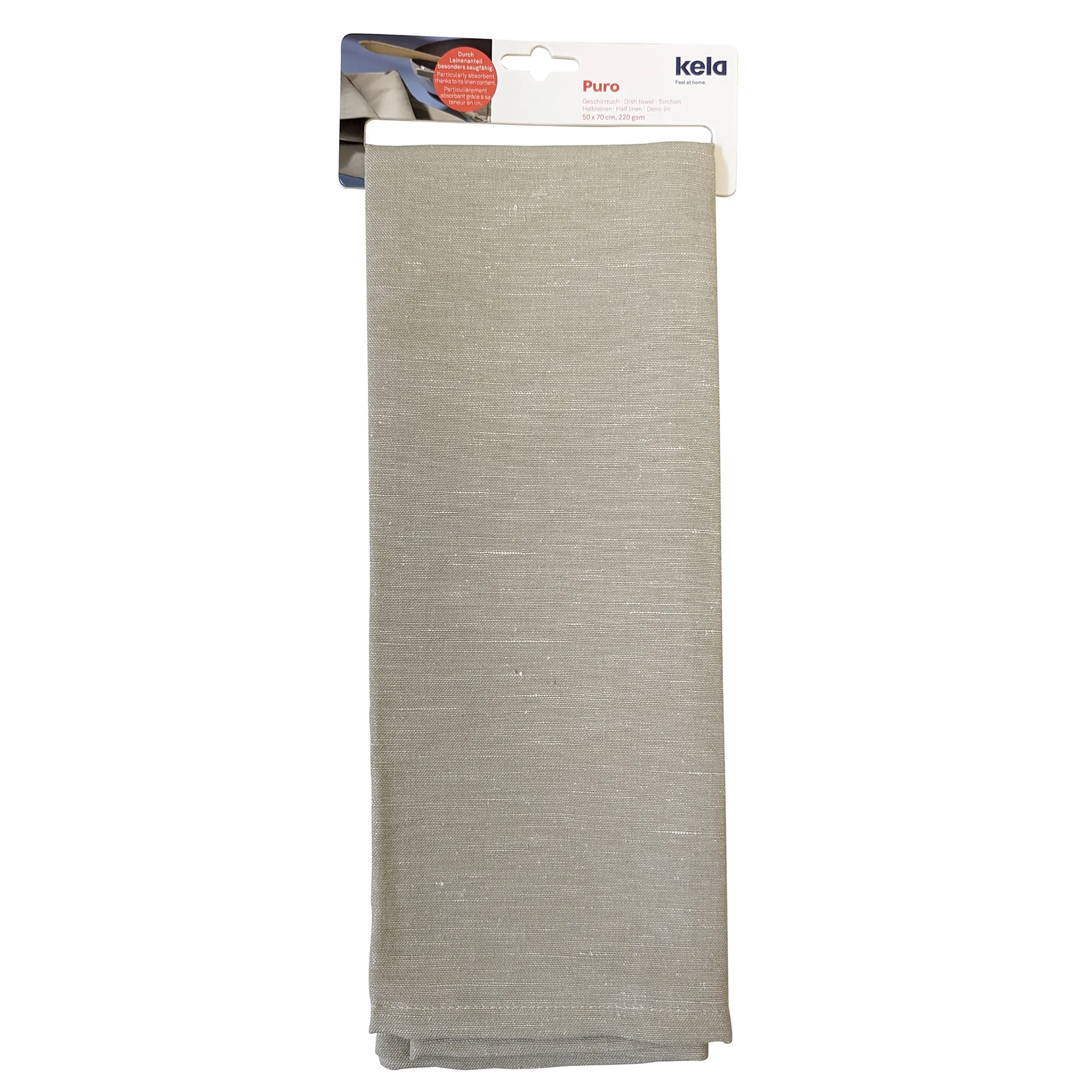 Kela Puro Leinen Stoff Beige - hochwertiges Leinentuch Kela Puro Leinenstoff in Beige, 60x70 cm, 230 g/m², auf Kartonkarte verpackt