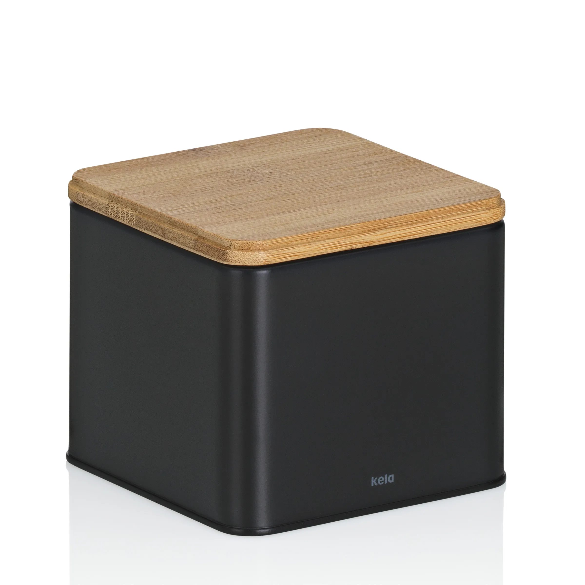 Kela Behälter mit Holzdeckel - moderne Aufbewahrungsbox Schwarzer Behälter mit Holzdeckel von Kela, modernes Design mit abgerundeten Ecken
