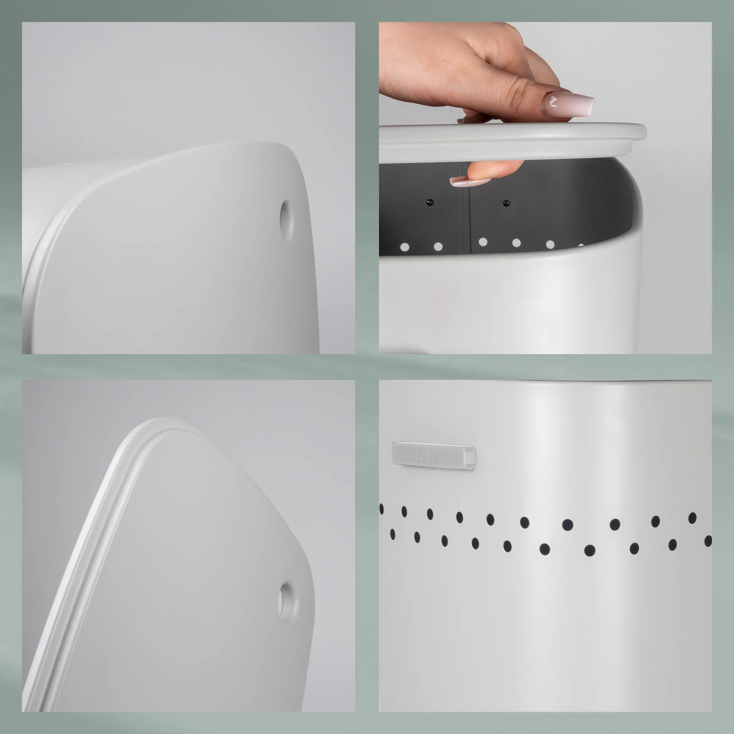 Modular designtes Aufbewahrungssystem mit weißem Korpus, abnehmbaren schwarzen Türen und Regalen, sowie ergonomische Bedienung.