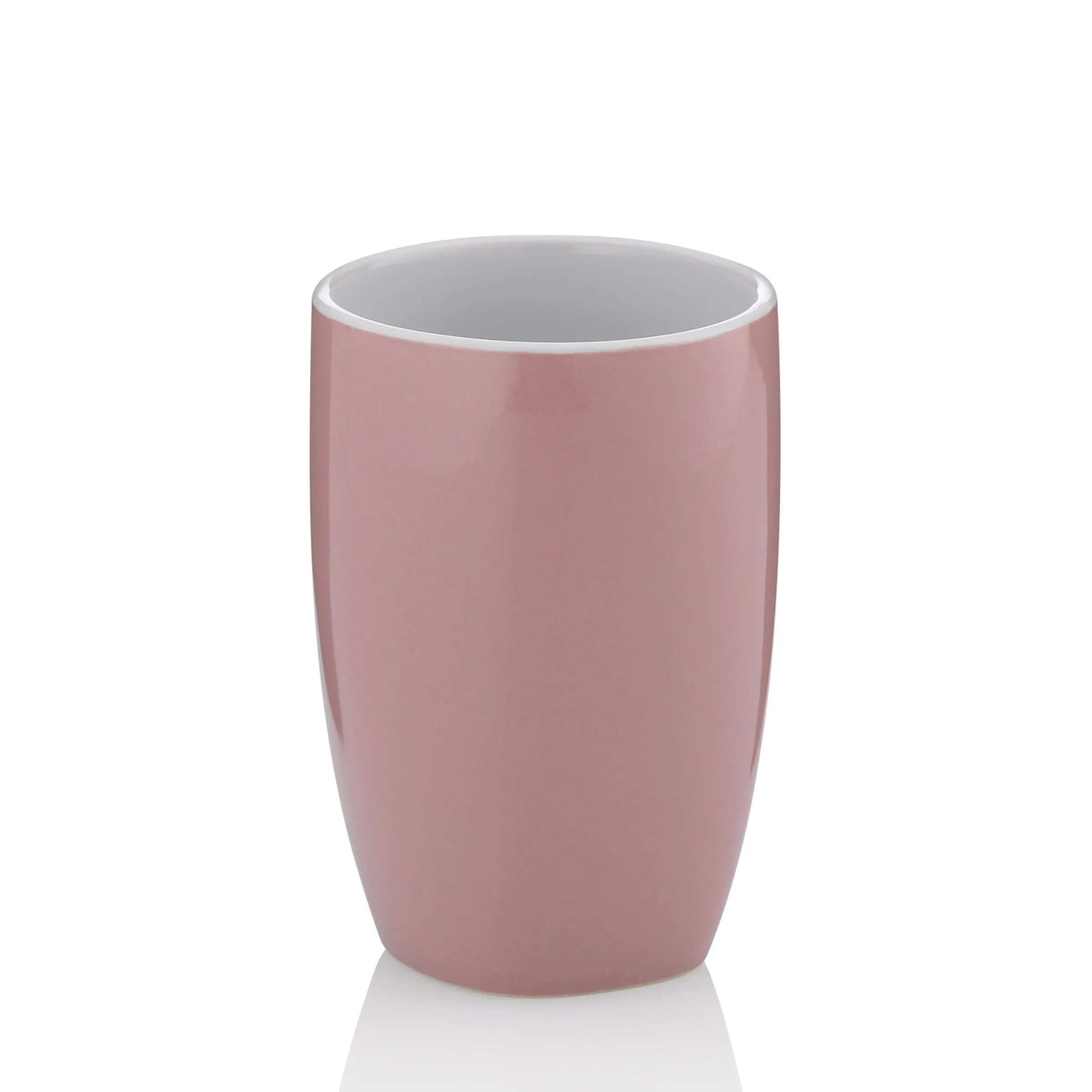 Rosa Zahnputzbecher modern - Badezimmeraccessoires Rosa Zahnputzbecher mit weißem Rand und grauem Innenbereich, glatte Oberfläche