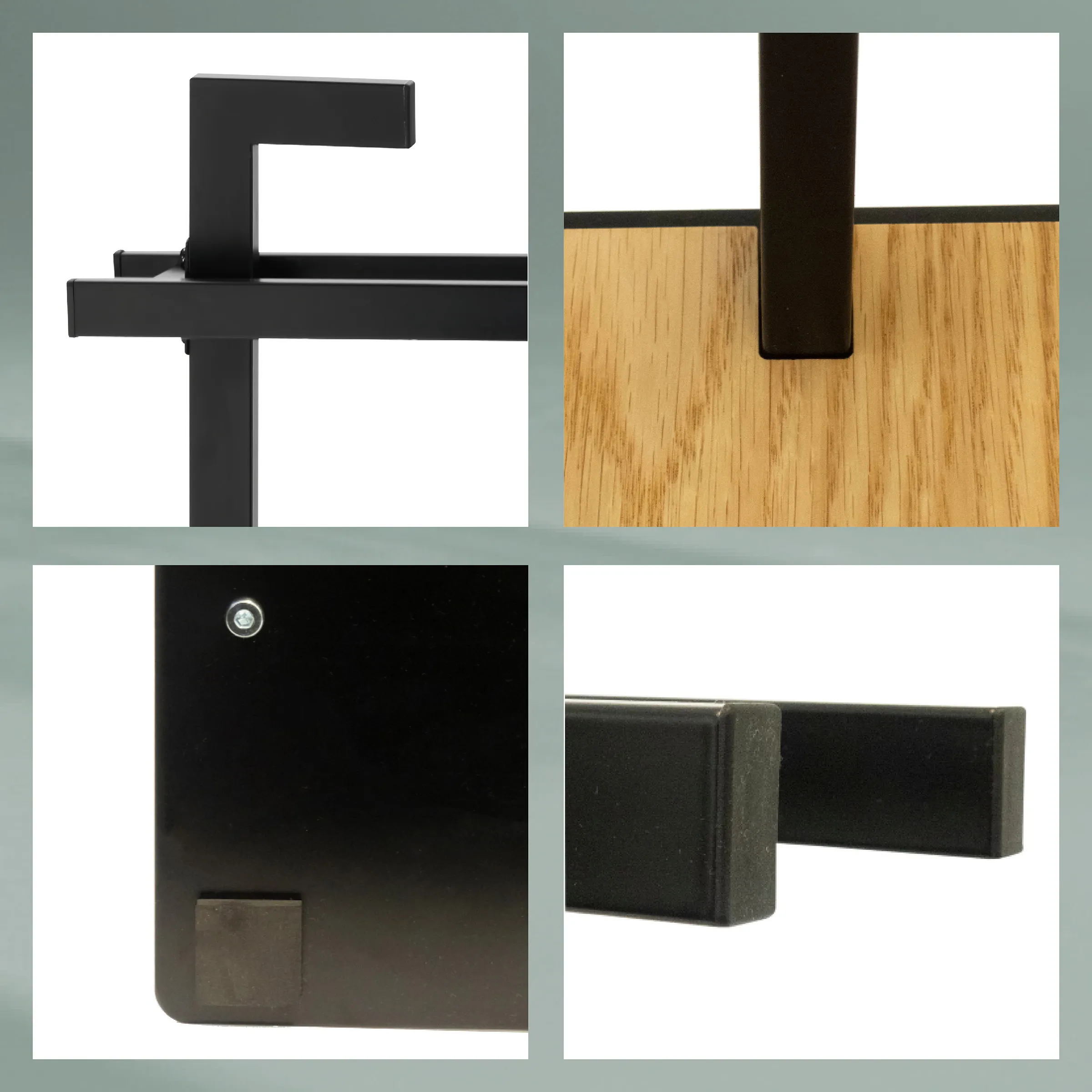 Satz schwarzer Türbeschläge mit modernem Design: Klinke, Griff, Rosette und Stopper aus Metall