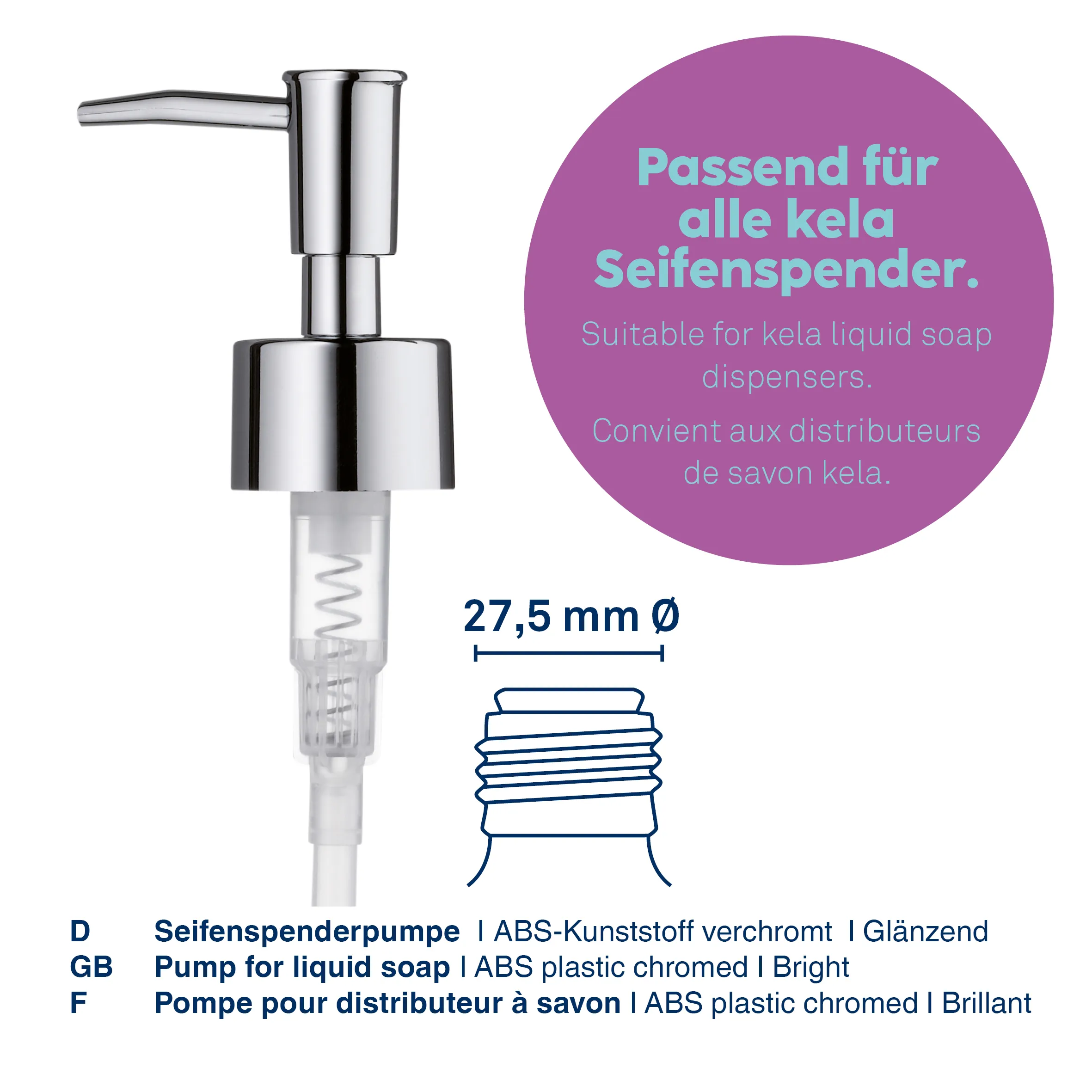 Seifenspenderpumpe aus verchromtem ABS-Kunststoff mit 27,5 mm Durchmesser für kela Seifenspender