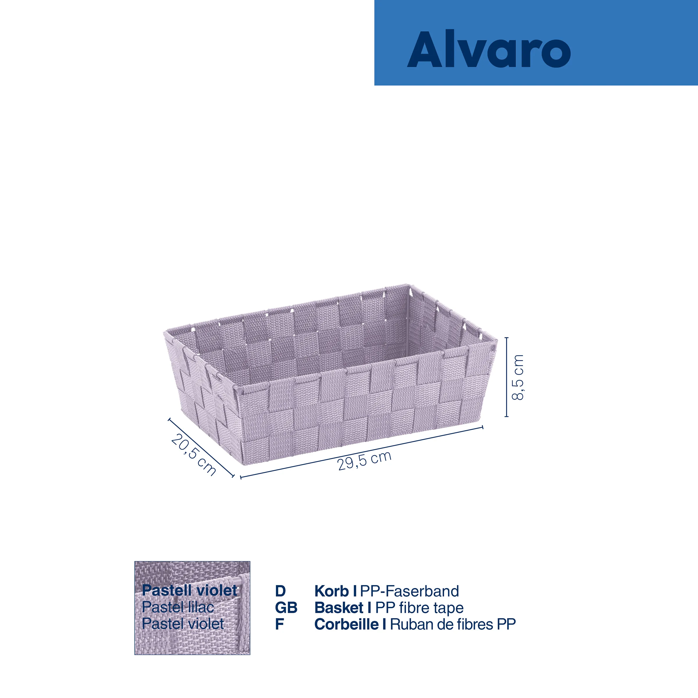 Alvaro Aufbewahrungskorb violett – PP-Faserband Korb Violetter Aufbewahrungskorb Alvaro mit Flechtmuster, Maße 29,5 x 20,5 x 8,5 cm, aus PP-Faserband