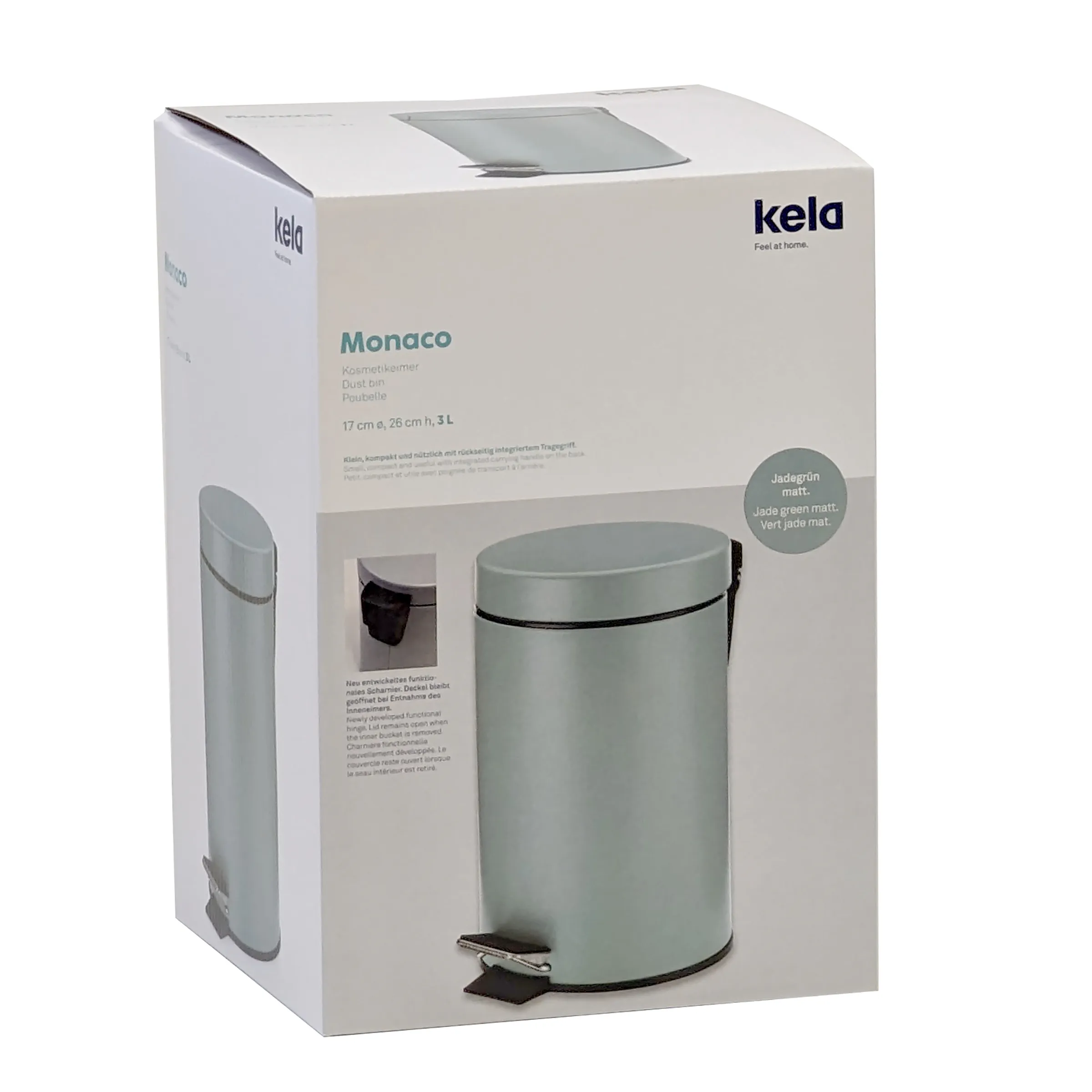 Kela Monaco Kosmetikeimer Jadegrün 3L Treteimer Kela Monaco Kosmetikeimer in Jadegrün mit Trittbedienung, 3L Fassungsvermögen, in Produktverpackung