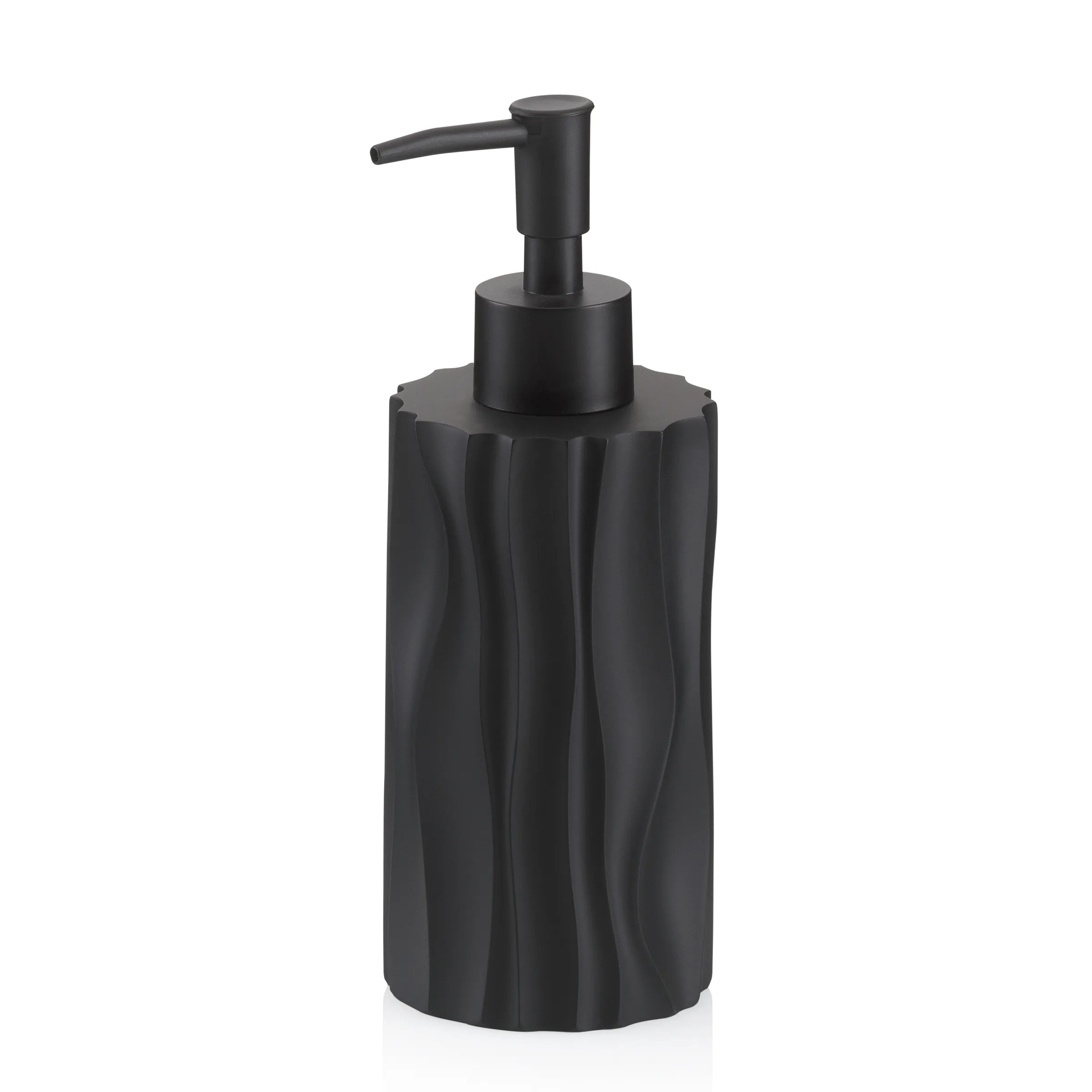 Schwarze Seifenspender-Flasche mit strukturierter Oberfläche und Pumpverschluss aus Kunststoff