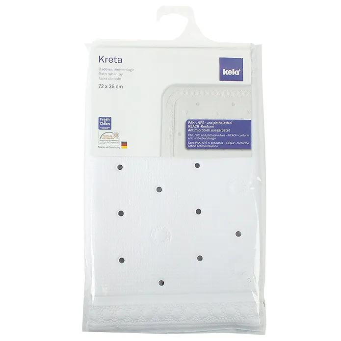 Kreta Badevorlegeeinlage weiß 72x36 cm - rutschfest Badewannenmatte Kreta Badevorlegeeinlage weiß, 72x36 cm, mit Anti-Rutsch-Noppen, in transparenter Verpackung