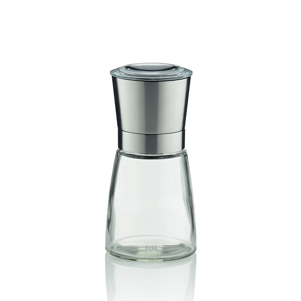 Moulin à sel et poivre en acier inoxydable avec récipient en verre et broyeur céramique Moulin à sel ou poivre en acier inoxydable avec récipient en verre transparent et mécanisme réglable
