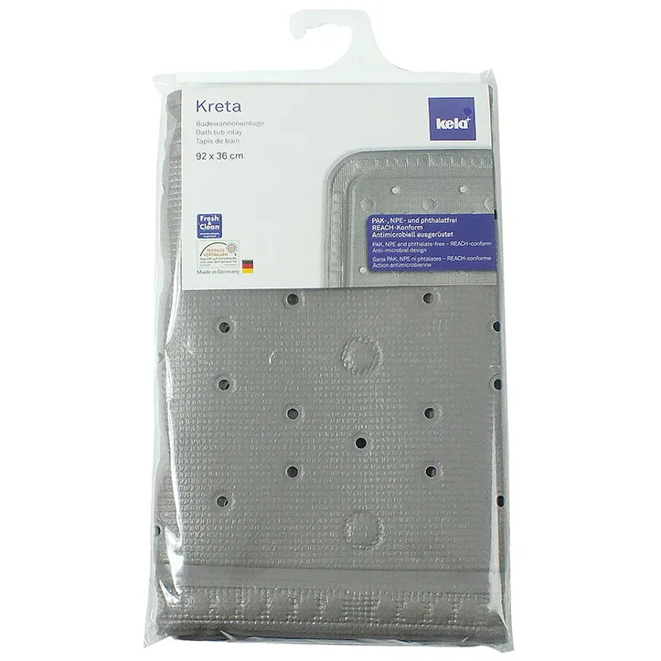 Kreta Badezimmerteppich grau rutschfest 92x36 cm - Badteppich mit Saugnäpfen Kreta Badezimmerteppich grau 92x36 cm in Verpackung, rutschfest mit Saugnäpfen von kela