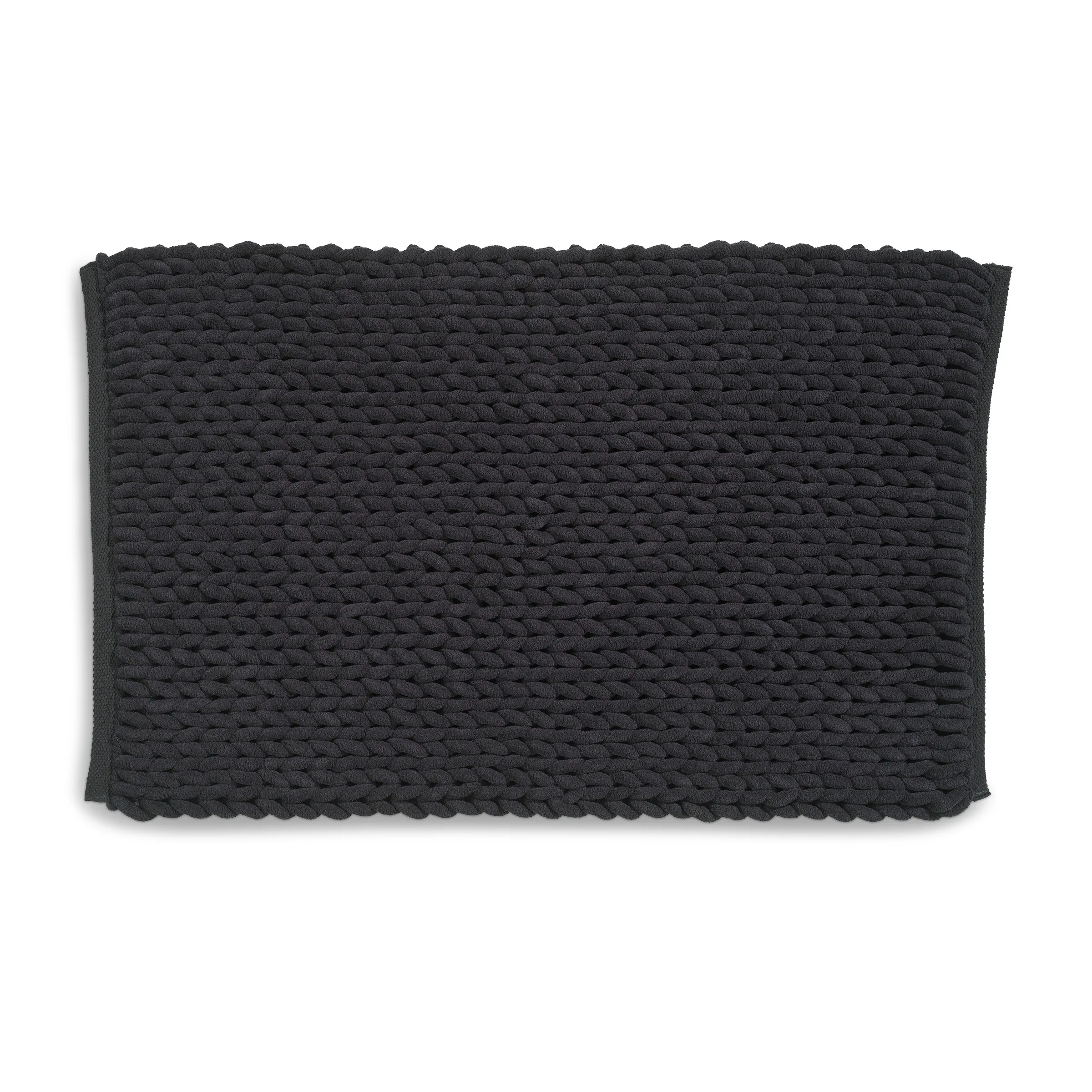 Waffelpiqué Decke schwarz aus Baumwolle Schwarze Baumwolldecke mit strukturiertem Waffelmuster und gewellten Kanten auf weißem Hintergrund