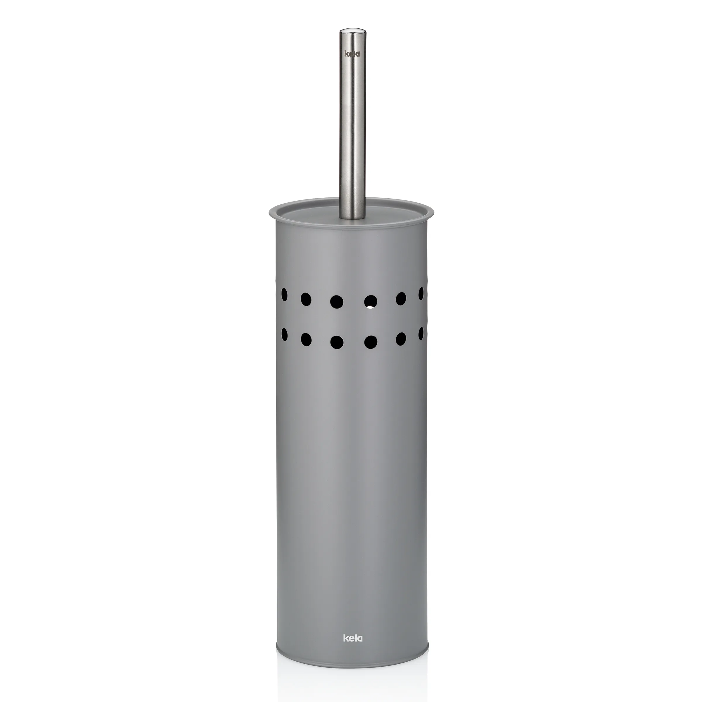 Toilettenbürste grau mit Behälter - modernes Badezimmer Zubehör Grauer Toilettenbürste mit Edelstahlstab und perforiertem Behälter mit Lochdesign