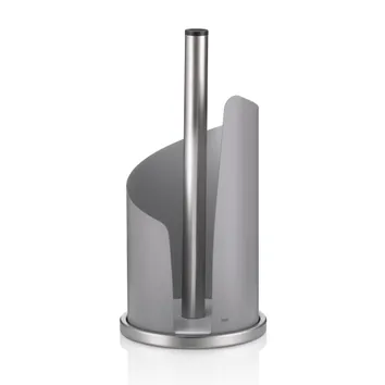 Kela Küchenrollenhalter aus Edelstahl und grauem Kunststoff mit zentraler Metallstange und Ablagefach