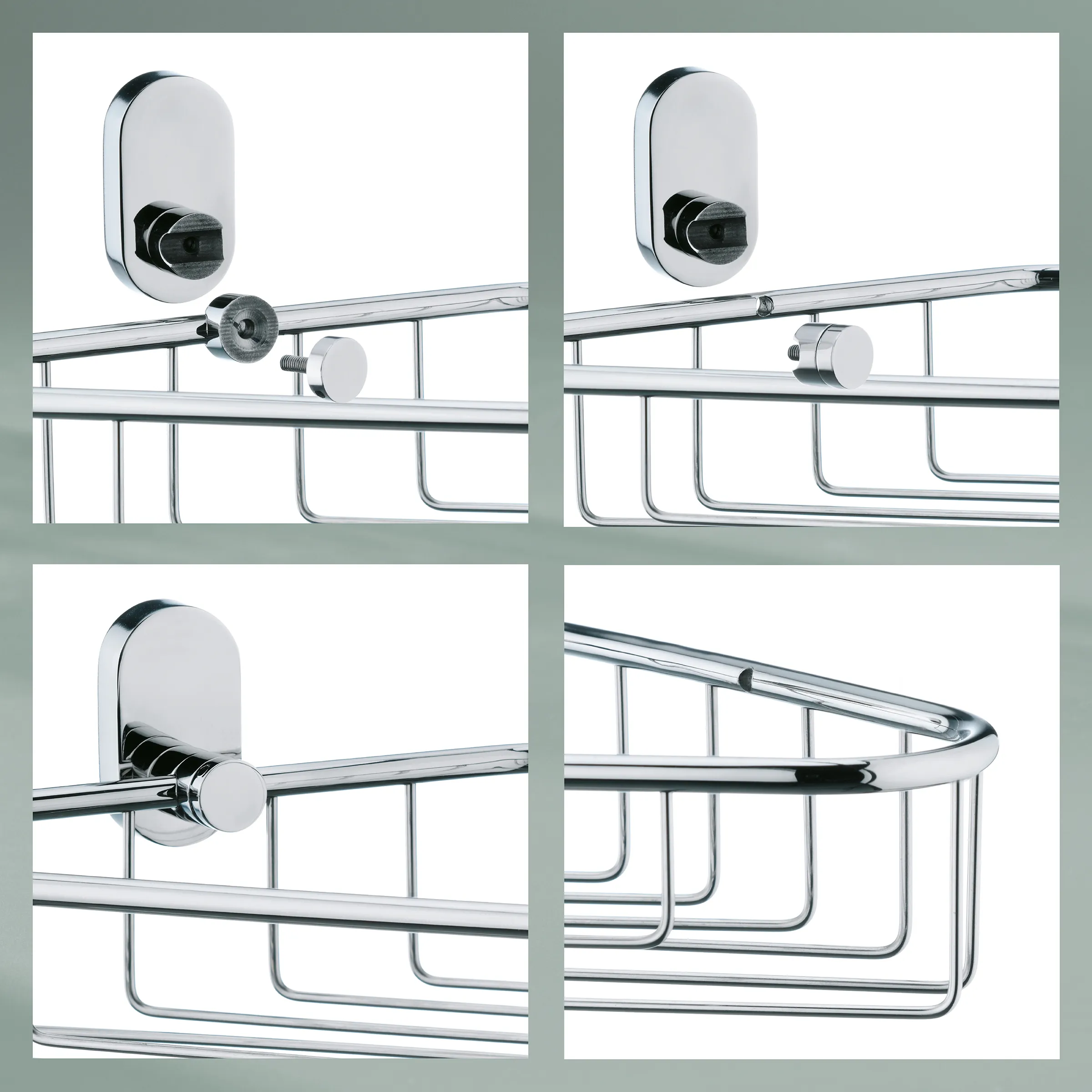 Moderne Badaccessoires aus Edelstahl mit ovalen Wandhaltern und Handtuchstangen in verschiedenen Montagepositionen.