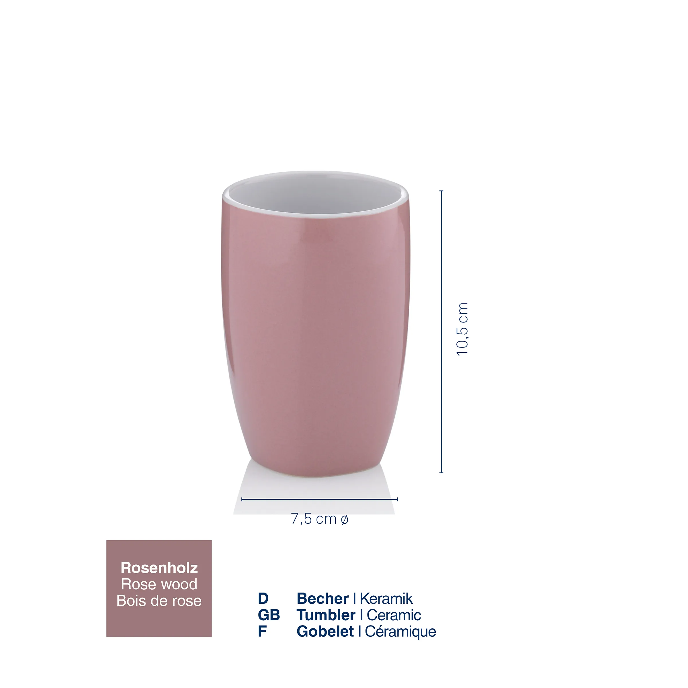 Keramik Zahnputzbecher Rosa - Rosenholz Badezimmer Tumbler 10,5 cm Rosa Keramikbecher 10,5 cm hoch, 7,5 cm Durchmesser, Rosenholz-Farbton mit weißem Innenbereich