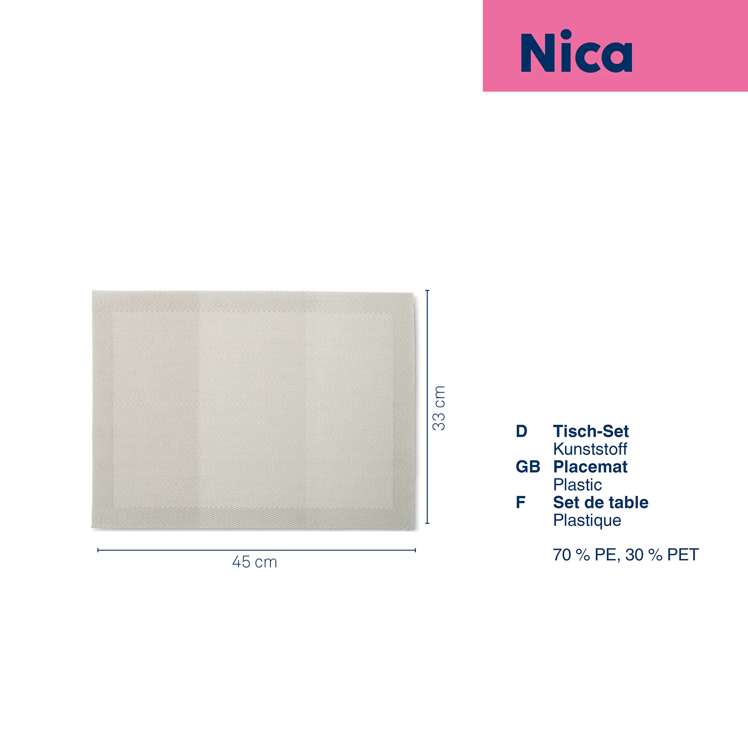 Beige Tischset aus Kunststoff von Nica, 45 x 33 cm, Material: 70% PE, 30% PET