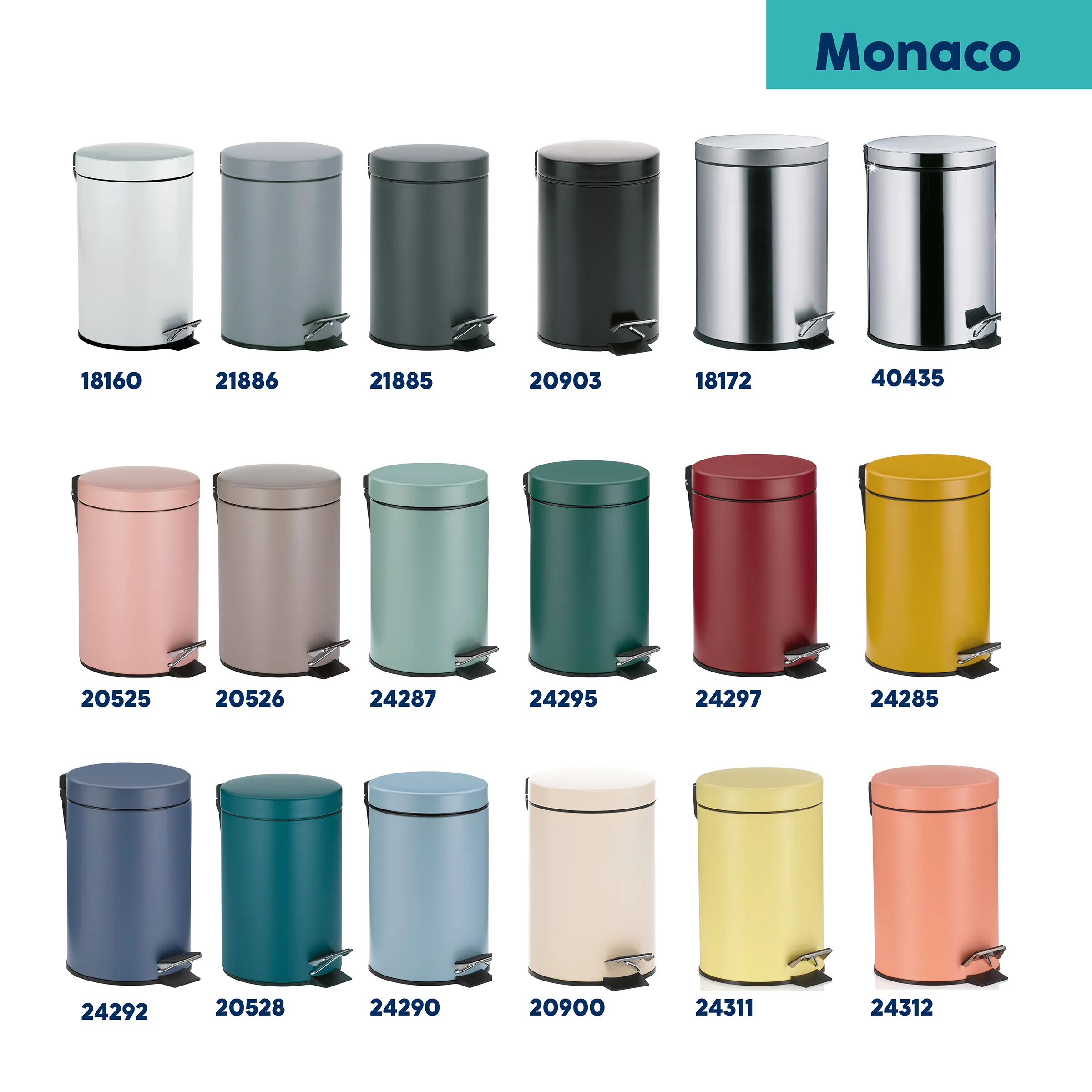 Monaco Tretmülleimer - Farbauswahl & Design Monaco Tretmülleimer in verschiedenen Farben und Materialien: Weiß, Grau, Grün, Schwarz, Edelstahl und farbige Ausführungen.