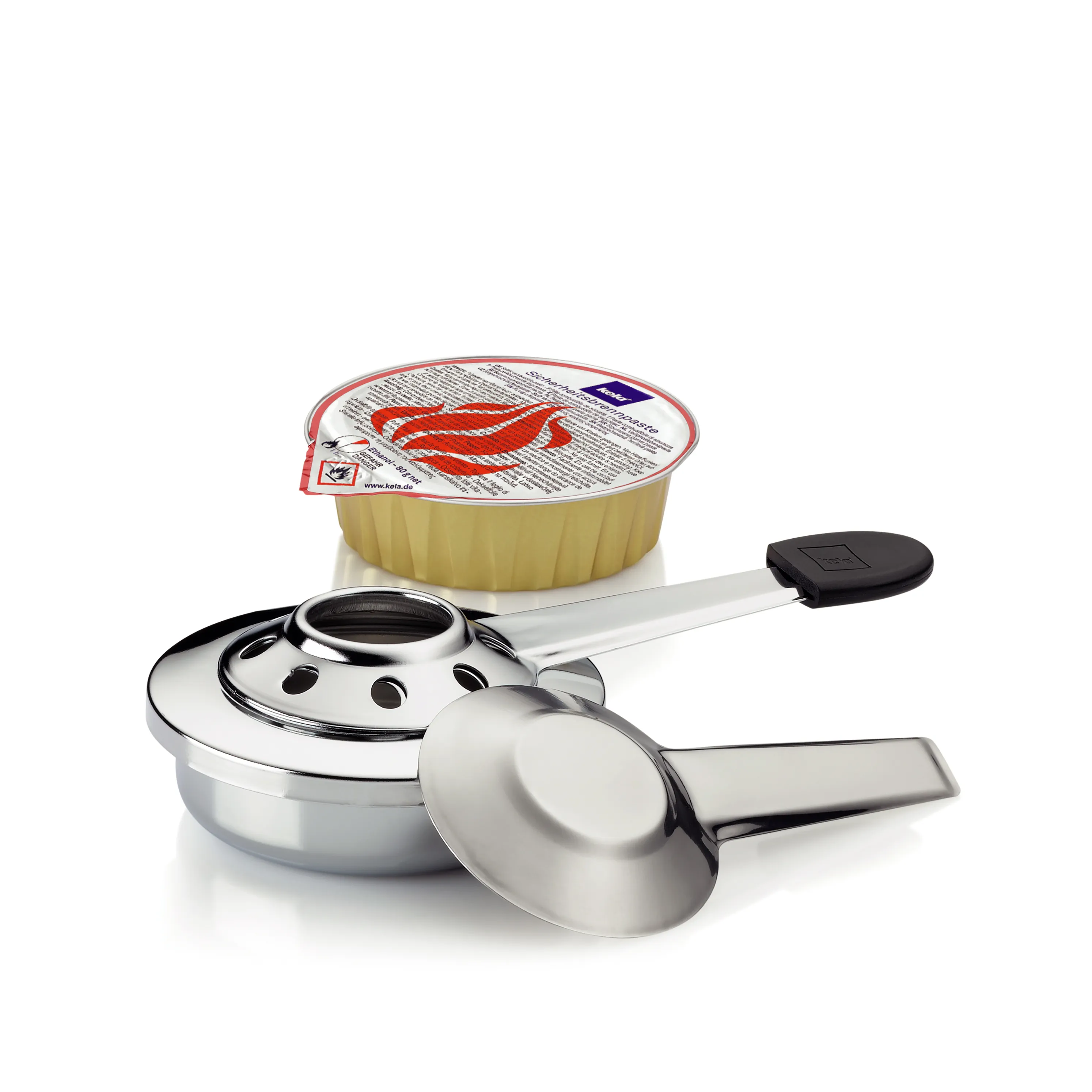 Rechaud-Set Edelstahl mit Brennpaste für Fondue und Warmhalteplatte Rechaud-Set aus Edelstahl mit Brennpaste-Behälter und zwei Deckeln für Fondue oder Warmhalten von Speisen