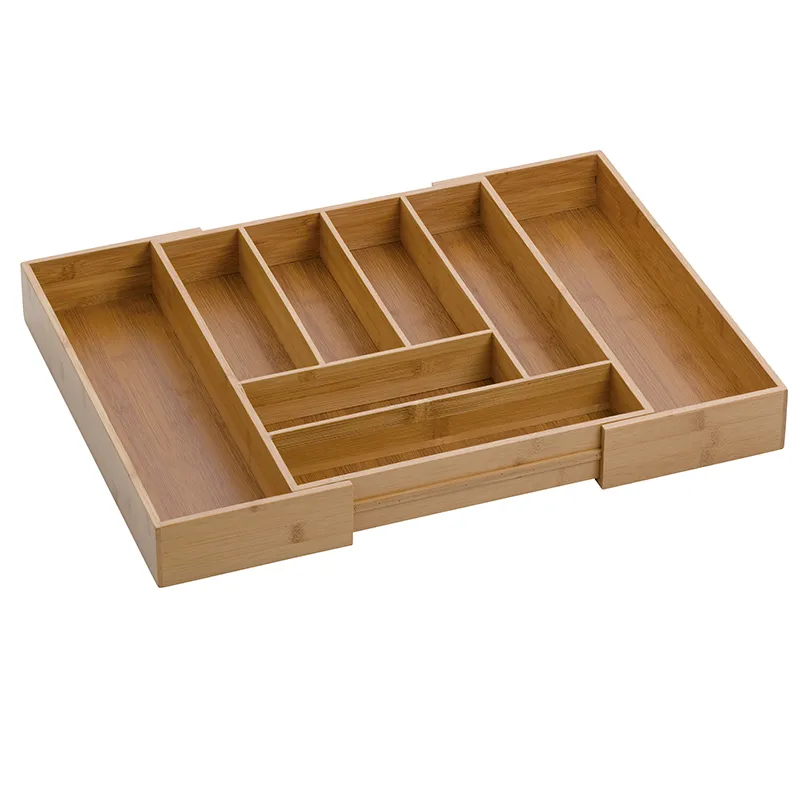 Besteckkasten Bambus Organizer mit Fächern Bambus Besteckkasten mit mehreren Fächern und Trennern zur Organización von Besteck und Küchenutensilien