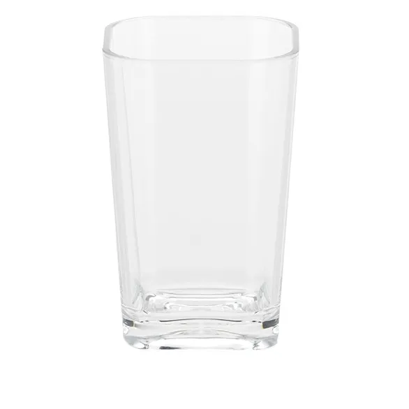 Leeres transparentes Glas ohne Inhalt, isoliert auf weißem Hintergrund