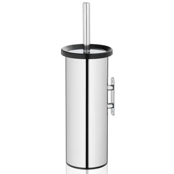 Edelstahl Toilettenbürste mit schwarzem Rand und Griff an der Wand montiert