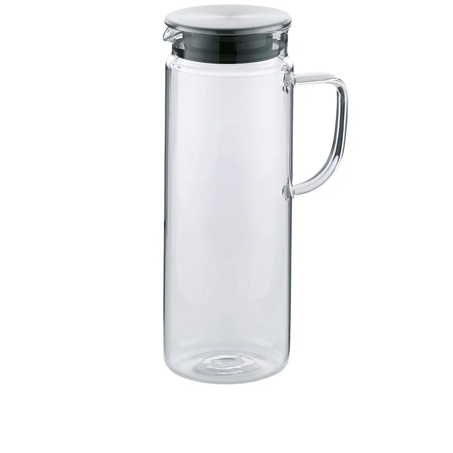 Glaskanne mit Deckel - Wasserkanne transparent Transparente Glaskanne mit schwarzem Deckel und Griff, ideal zur Aufbewahrung von Getränken