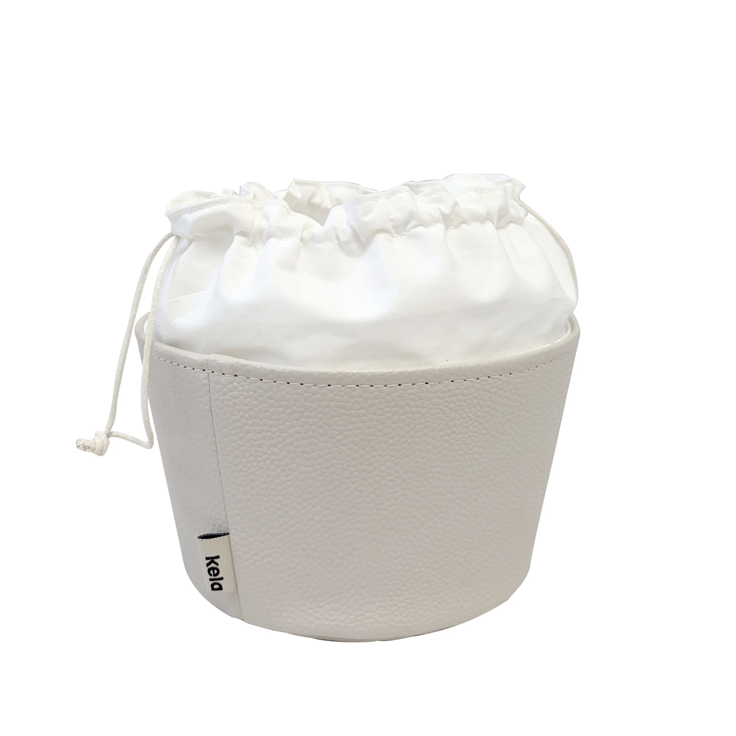 Sac Kelderbag à Cordon Blanc - Sac à Main Cuir Premium Sac blanc Kelderbag à cordon en cuir avec fermeture à cordelette et étiquette Keld