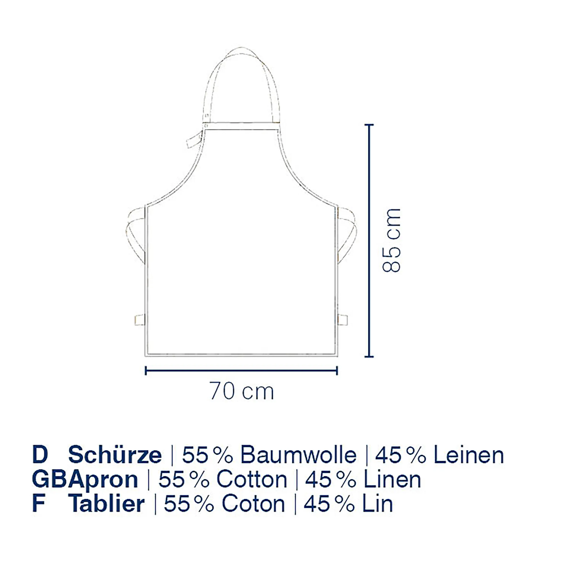 Schürze Baumwolle Leinen 70x85 cm Schürze aus Baumwolle und Leinen, 70 cm breit, 85 cm lang, mit Nackenband und Seitentaschen