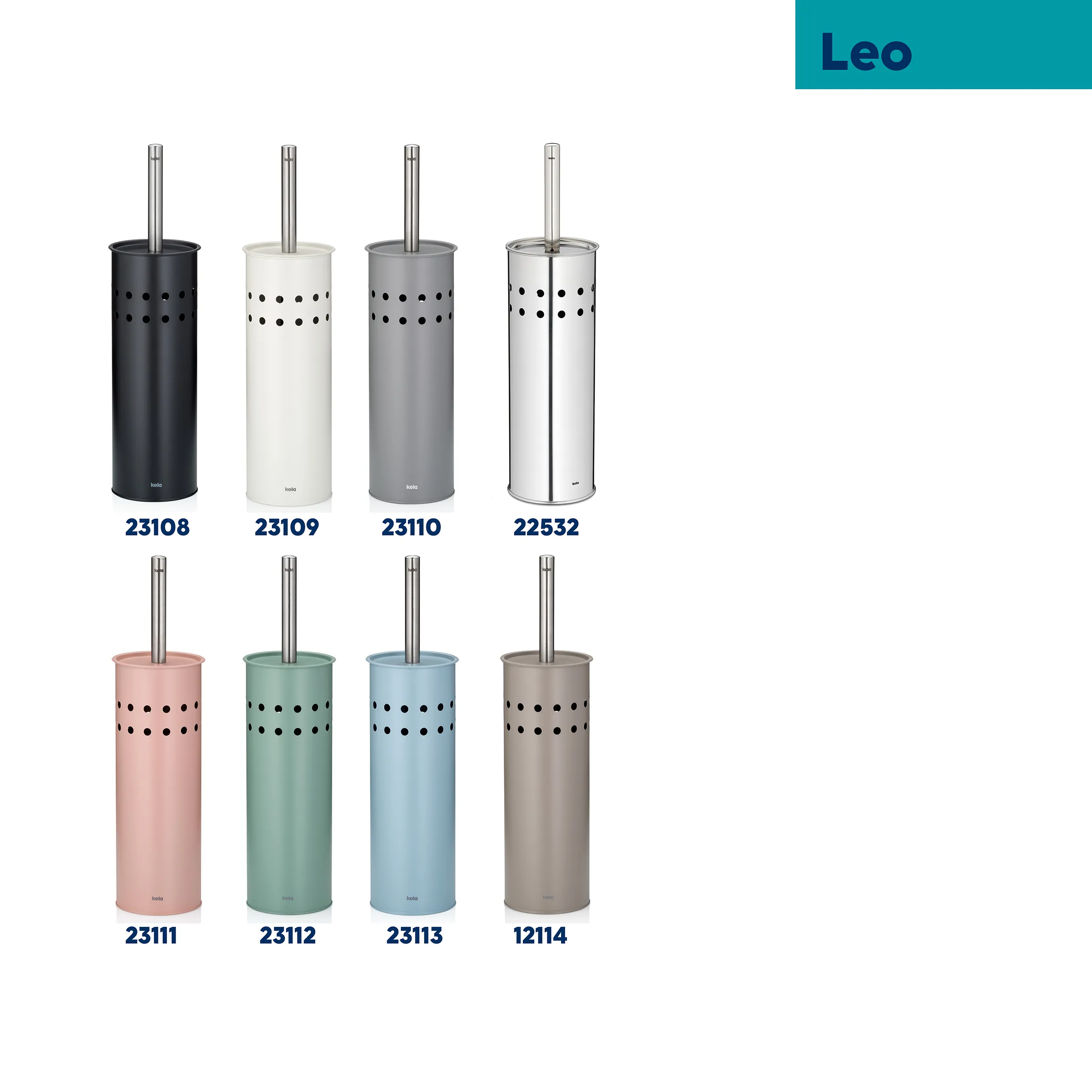 Leo Toilettenbürsten-Serie in acht Farben: Schwarz, Weiß, Grau, Chrom, Rosa, Mint, Blau und Taupe
