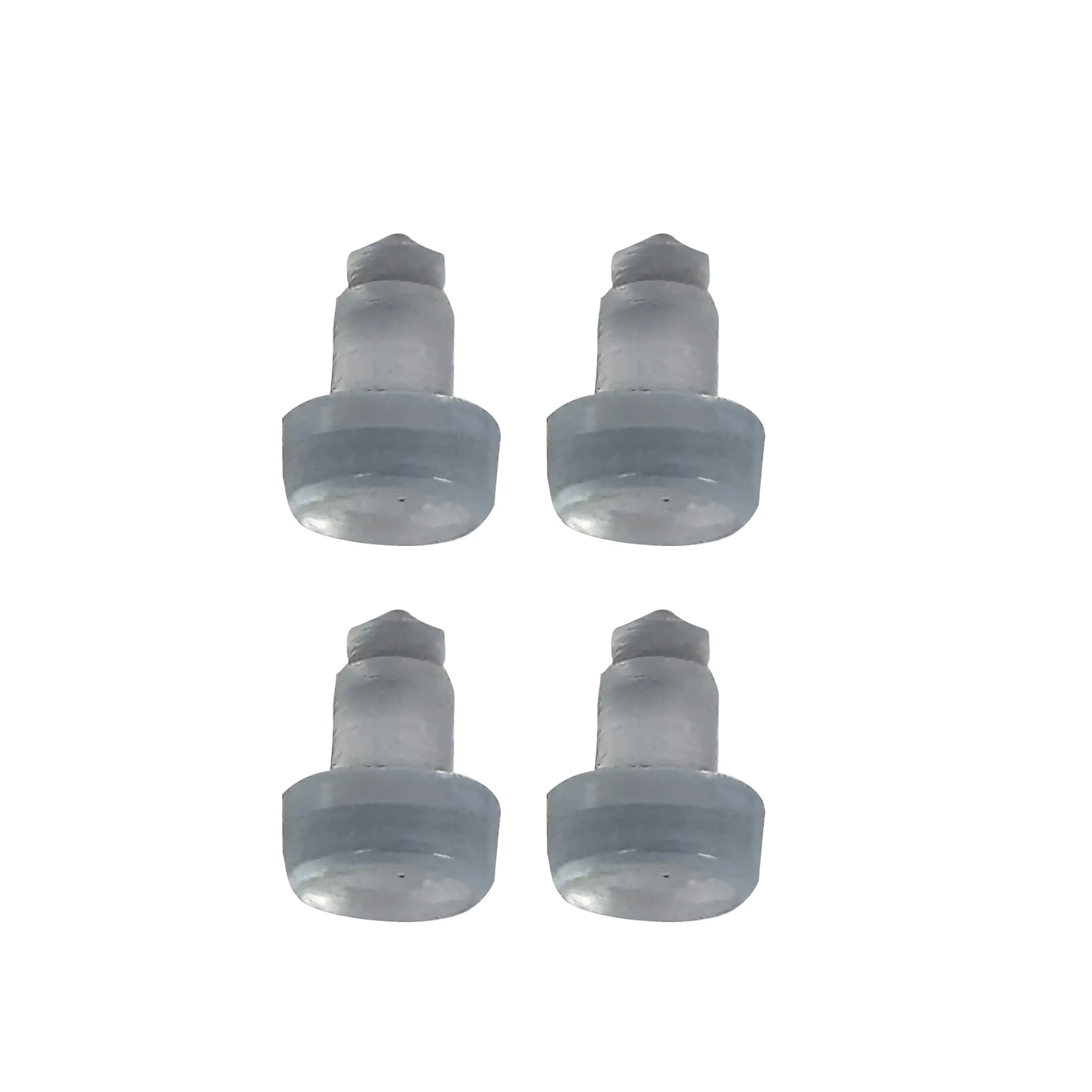 Gumminoppen Saugfüße transparent - Set Möbelfüße Vier transparente Gumminoppen oder Füße mit Saugnapf-ähnlicher Form, in 2x2 Anordnung auf weißem Hintergrund
