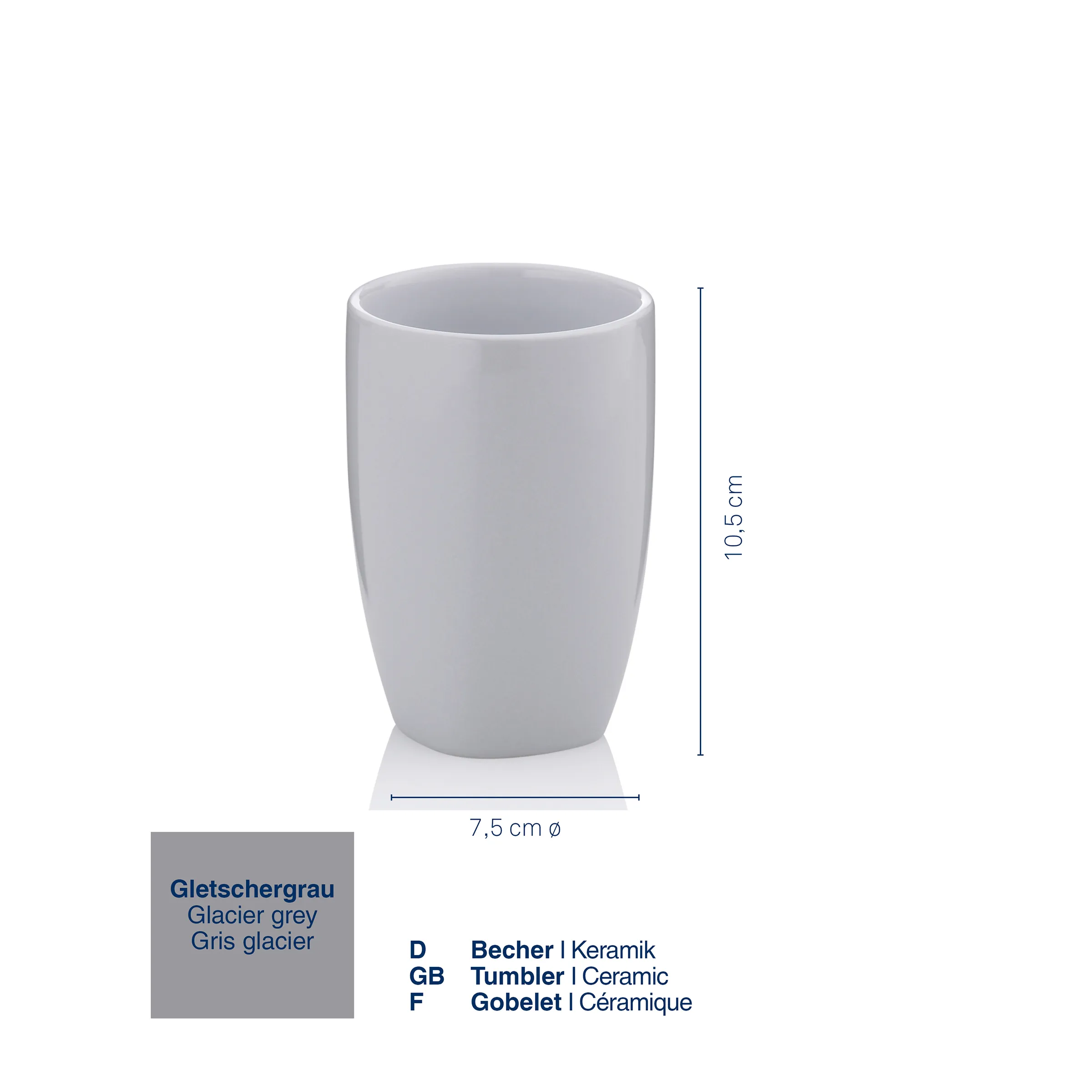 Keramik Becher Gletschergrau - Hochwertiger Trinkbecher Gletschergrauer Keramik-Trinkbecher mit zylindrischer Form, 7,5 cm Durchmesser und 10,5 cm Höhe