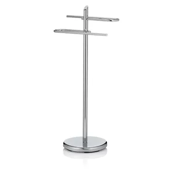 Moderner Edelstahl-Handtuchständer mit zwei horizontalen Armen auf rundem Fuß