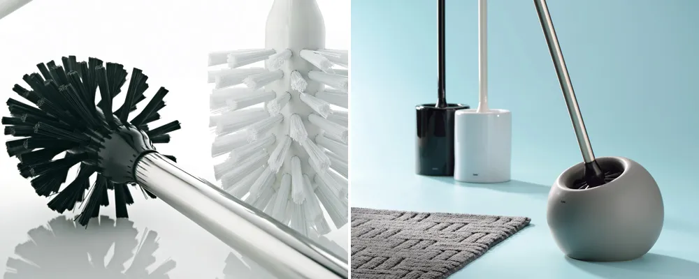 Toilettenbürsten Set - moderne Badezimmer Reinigungsbürsten Toilettenbürsten in verschiedenen Designs: schwarze Bürste mit Halter, weiße Bürste und moderne Kugel-Toilettenbürste in Weiß und Schwarz