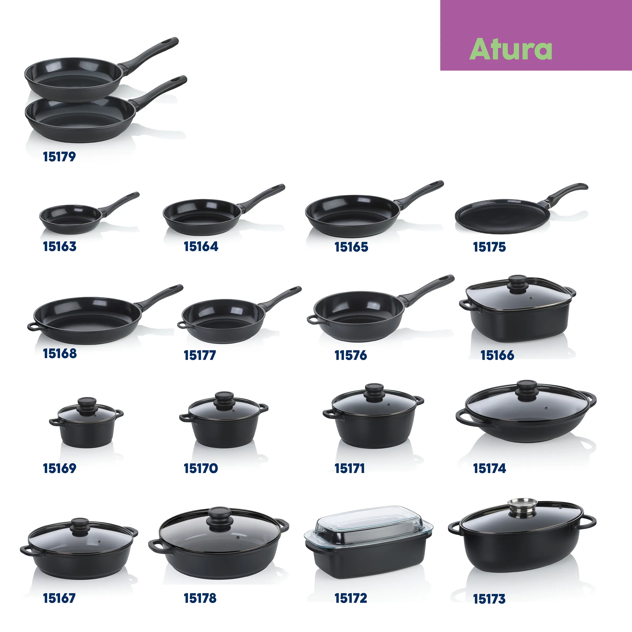 Adura Kochgeschirr-Set mit Pfannen, Töpfen und Brätern in verschiedenen Größen mit Glasdeckeln und Griffen