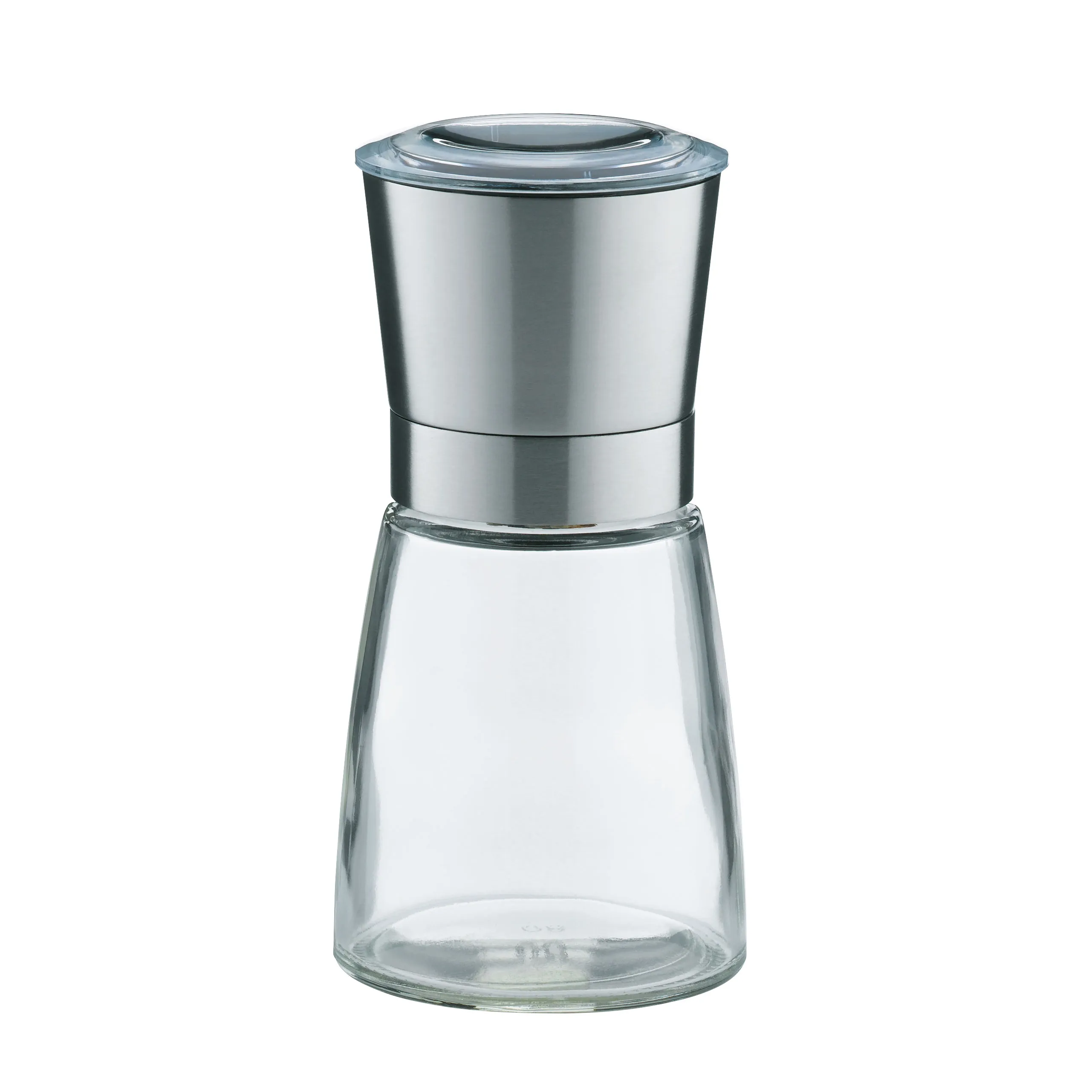 Gewürzmühle Edelstahl Glas - Keramik Mahlwerk Gewürzmühle aus Glas und Edelstahl mit transparentem Behälter und silbernem Mahlwerk