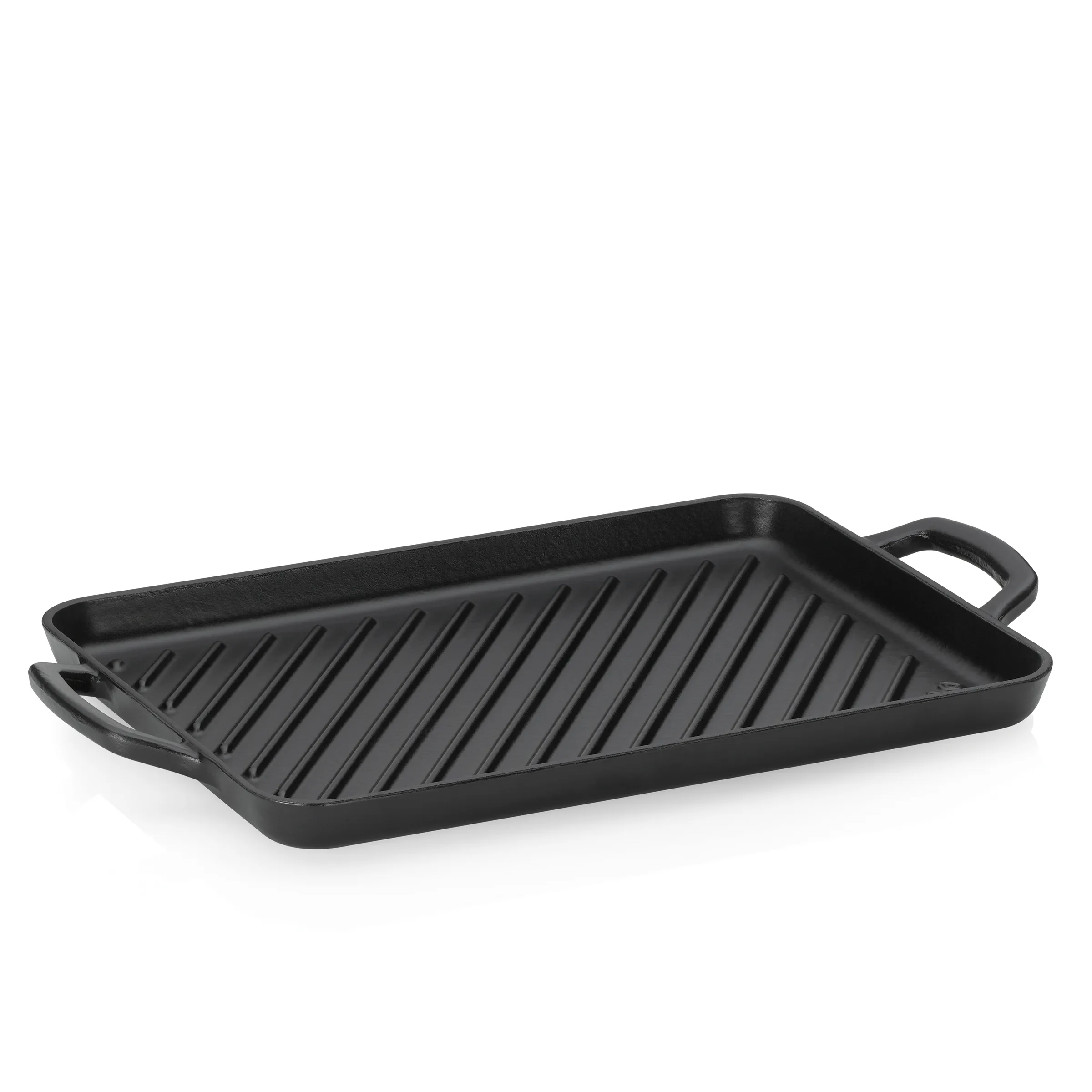 Gusseisen Grillplatte mit Griffen - professionelle Bratplatte Schwarze rechteckige Grillplatte aus Gusseisen mit Griffen und diagonalen Rillen zum Braten und Grillen