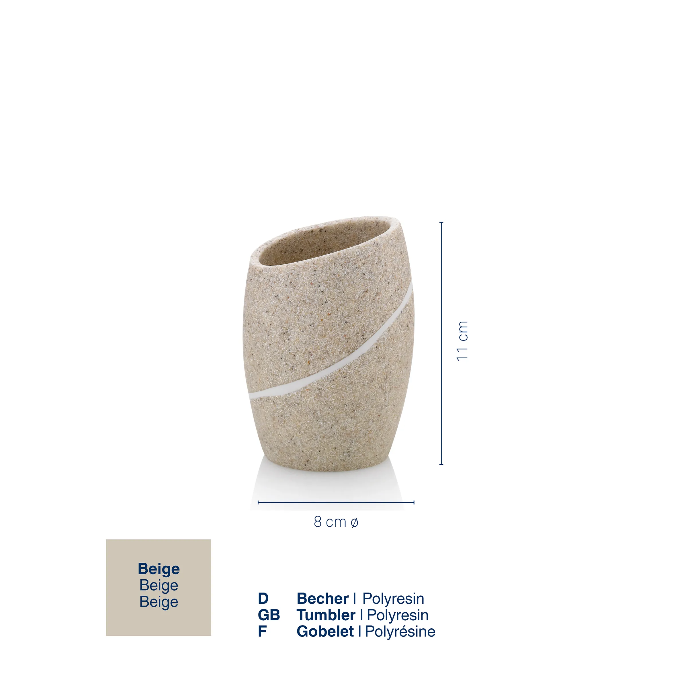 Beige Kunststoffbecher mit weißem Streifen, 8 cm Durchmesser, 11 cm Höhe
