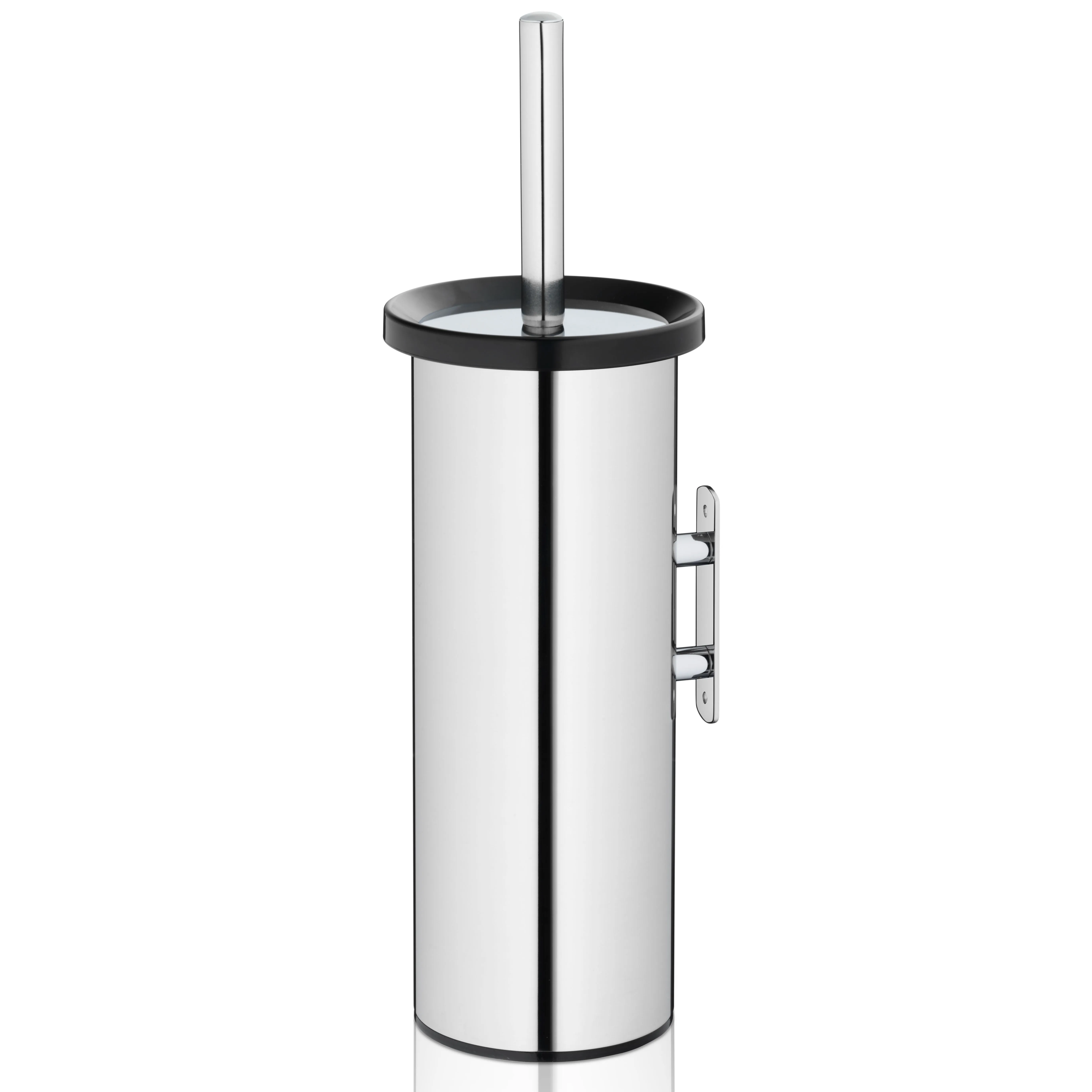 Toilettenbürste Edelstahl mit Wandhalterung Edelstahl Toilettenbürste mit schwarzem Rand und Griff an der Wand montiert