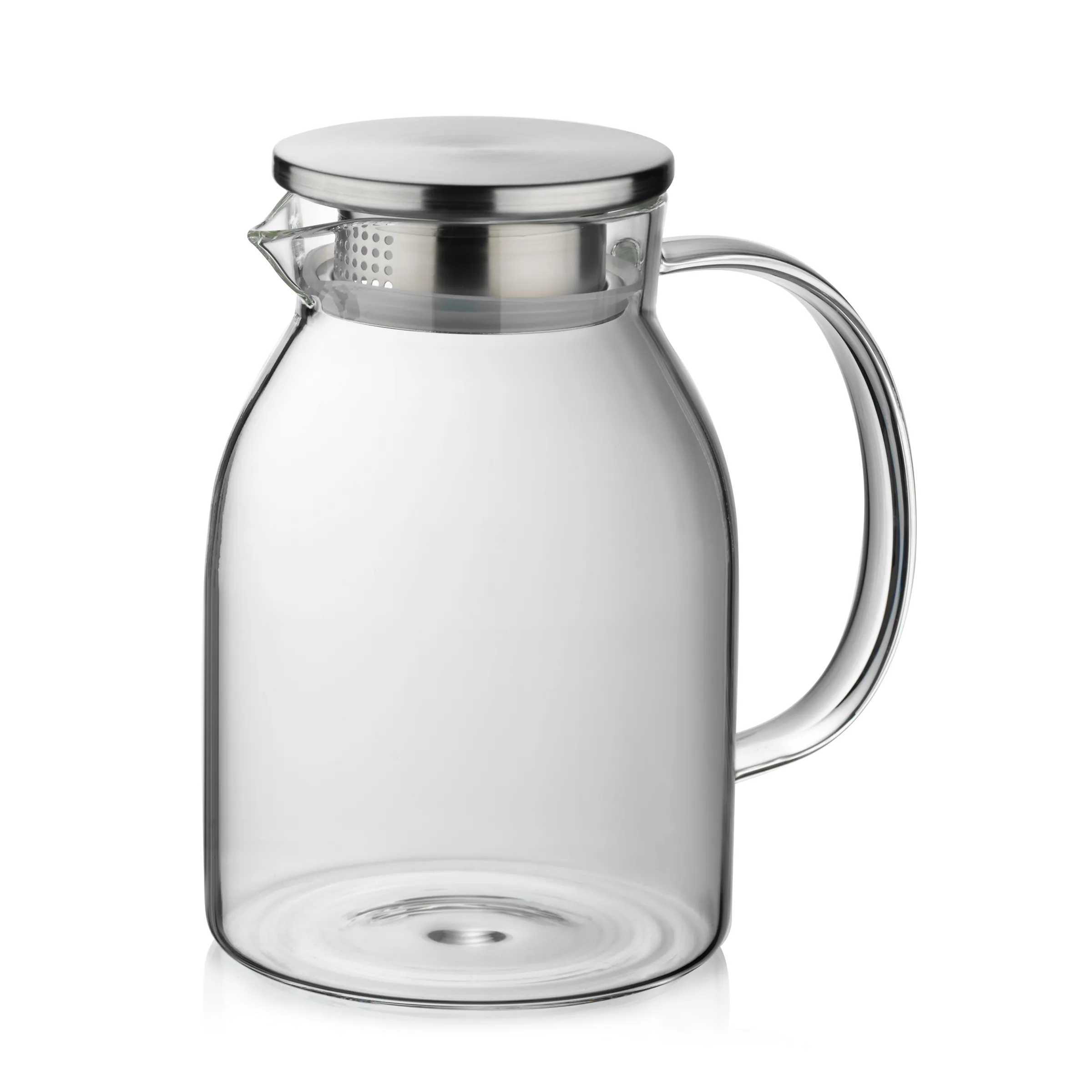Glaskanne mit Edelstahldeckel und Sieb - Getränkekanne Glaskanne mit Edelstahldeckel und Sieb, transparent, mit Griff und Ausguss für Getränke