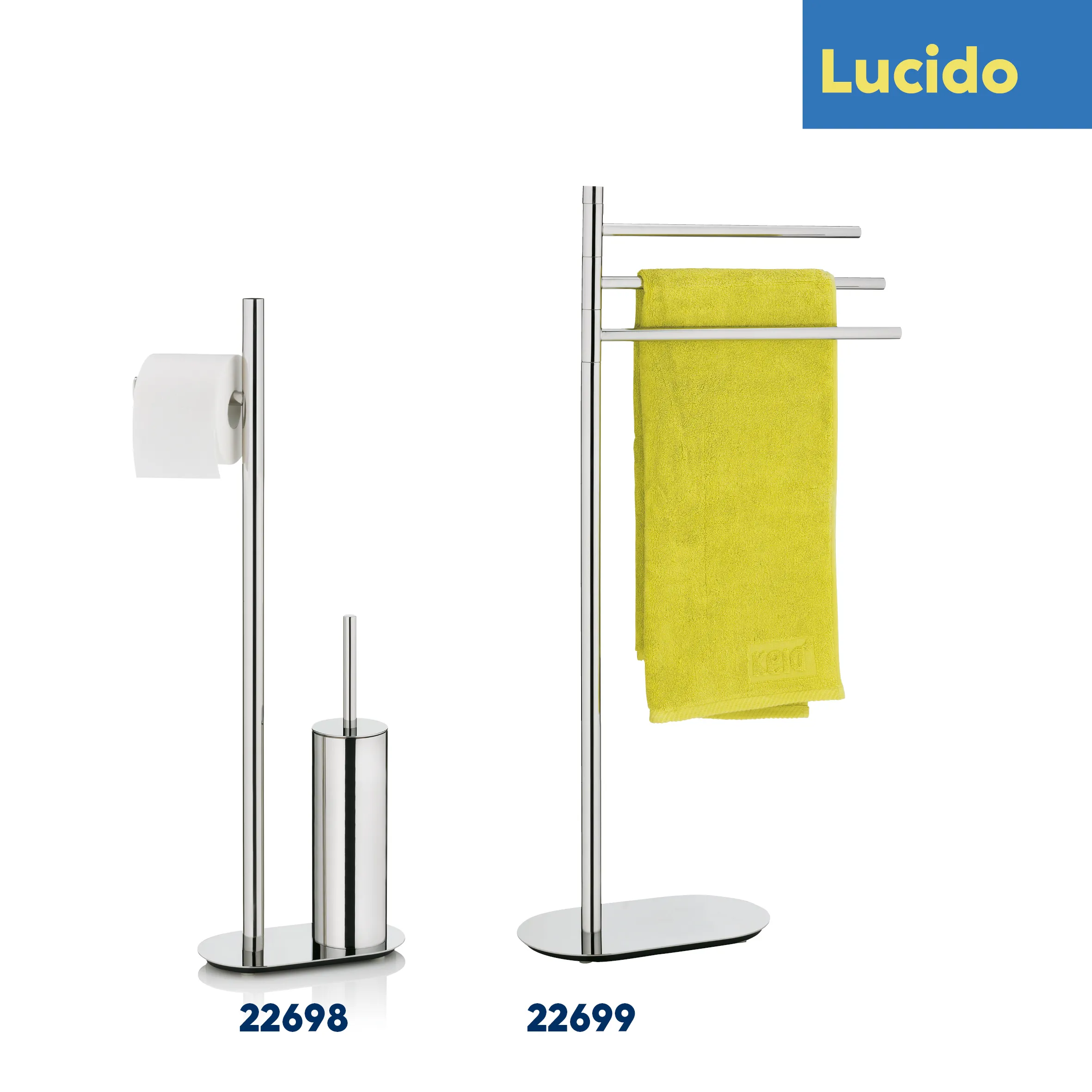 Lucido Edelstahl Badezimmer-Standgarnituren WC-Garnitur Handtuchständer Lucido Badezimmer-Standgarnituren aus Edelstahl: WC-Garnitur mit Toilettenpapierhalter und Handtuchständer