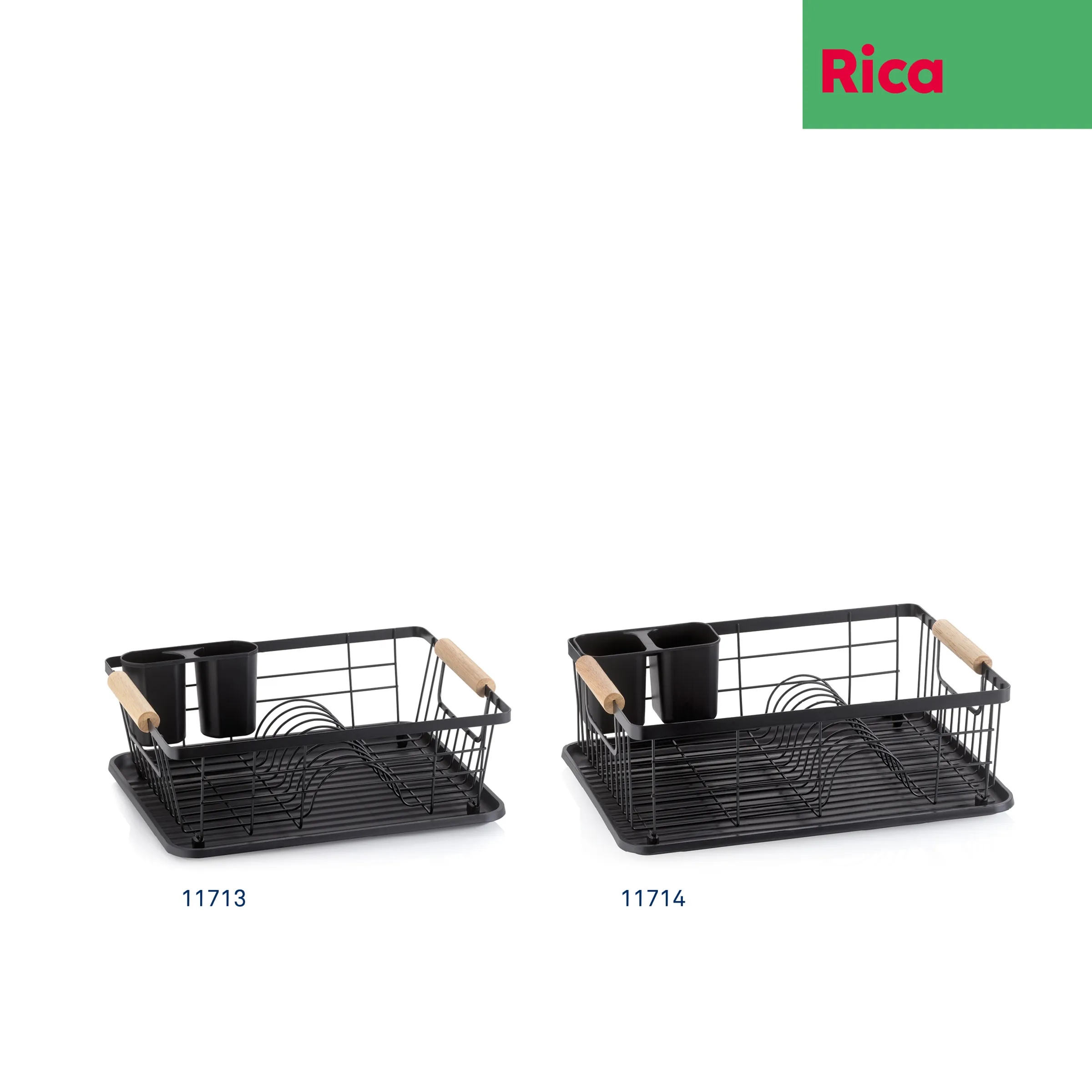 Abtropfgestell schwarz mit Besteckhalter - Rica Geschirrkorb 11713 11714 Zwei schwarze Abtropfgestelle mit Besteckhalter und Abtropfschale, Modell 11713 und 11714 von Rica