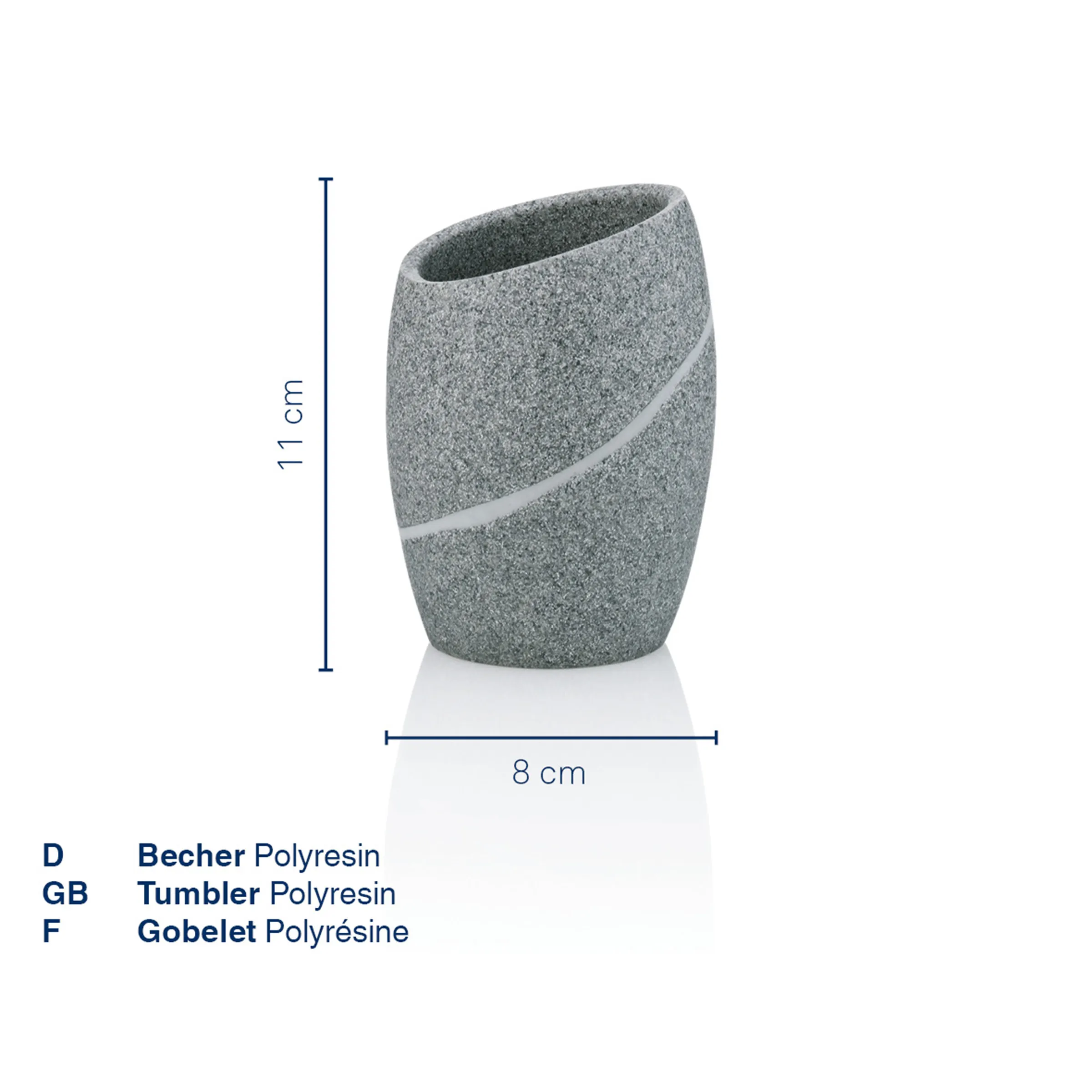 Grauer Polyresin-Becher mit strukturierter Oberfläche und zwei dekorativen Bändern, 11 cm hoch und 8 cm Durchmesser