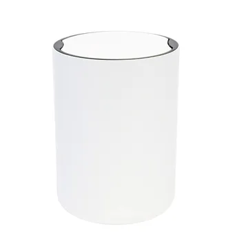 Weißer runder Papierkorb aus Metall mit Chrom-Rand, minimalistisches Design für Büro oder Bad