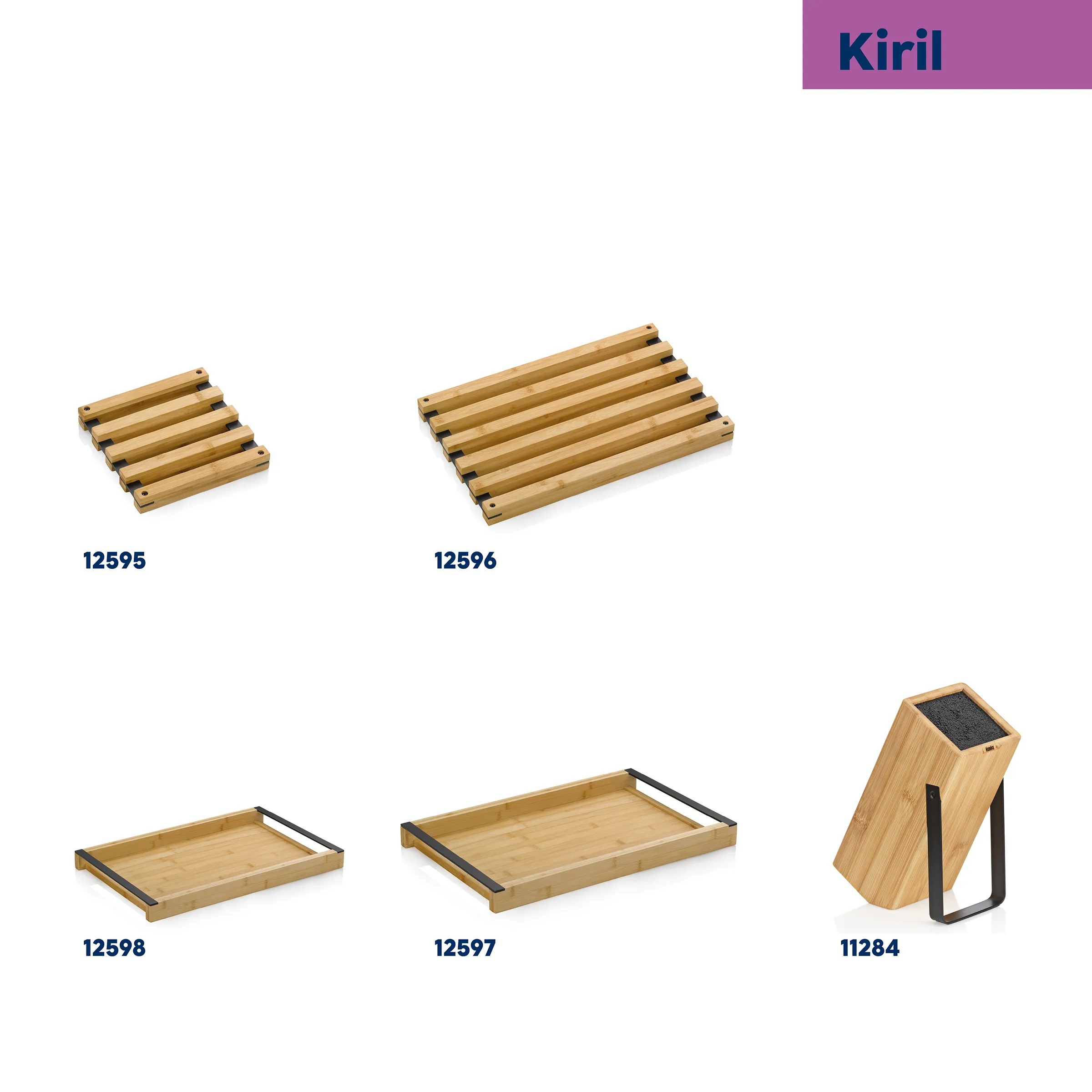 Kiril Bambus Küchenhelfer: Abtropfgitter, Tabletts und Messerblock in natürlichem Holzdesign