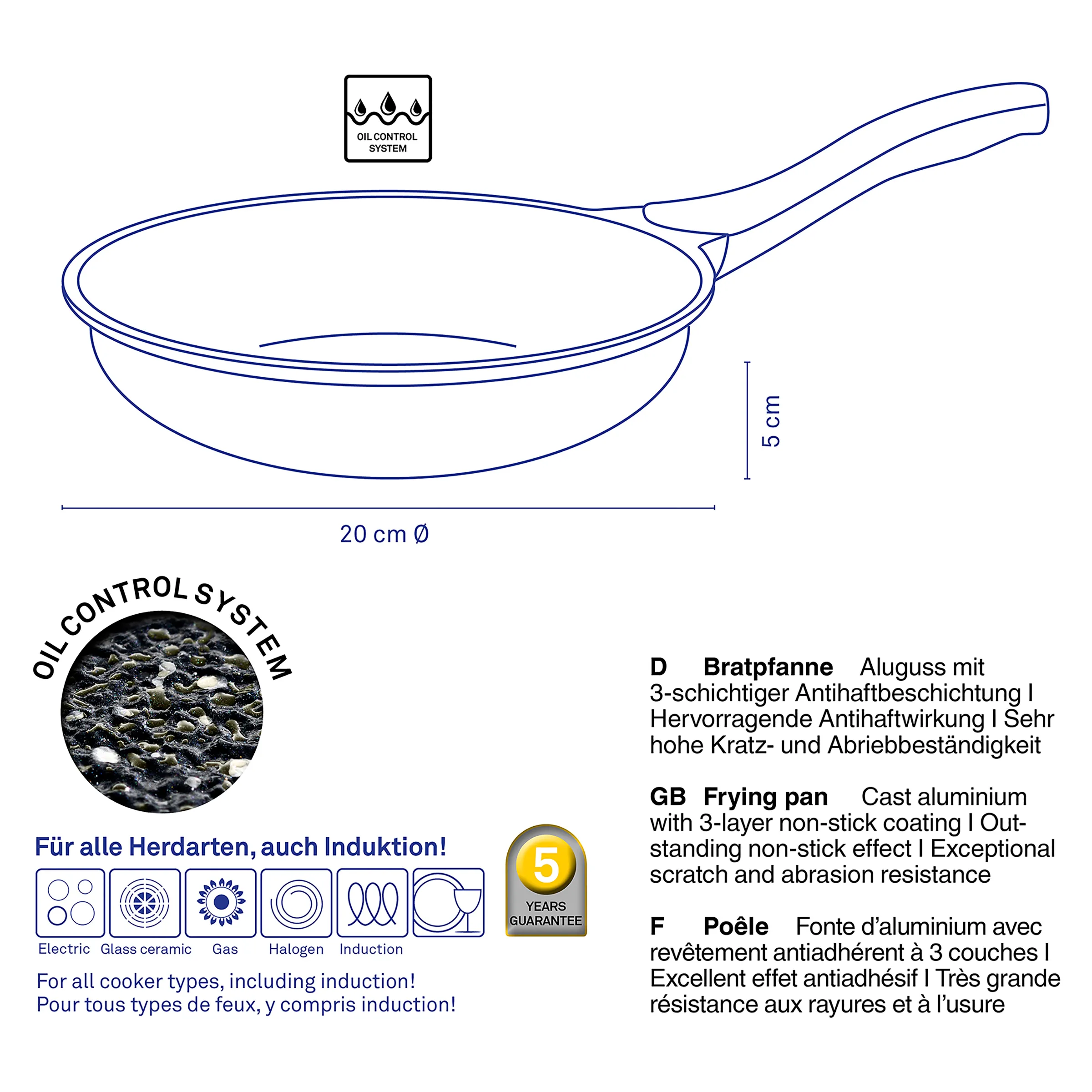 Bratpfanne Aluguss 20 cm Antihaftbeschichtung Induktion Aluguss-Bratpfanne 20 cm mit Antihaftbeschichtung, für alle Herdarten inkl. Induktion, 5 Jahre Garantie
